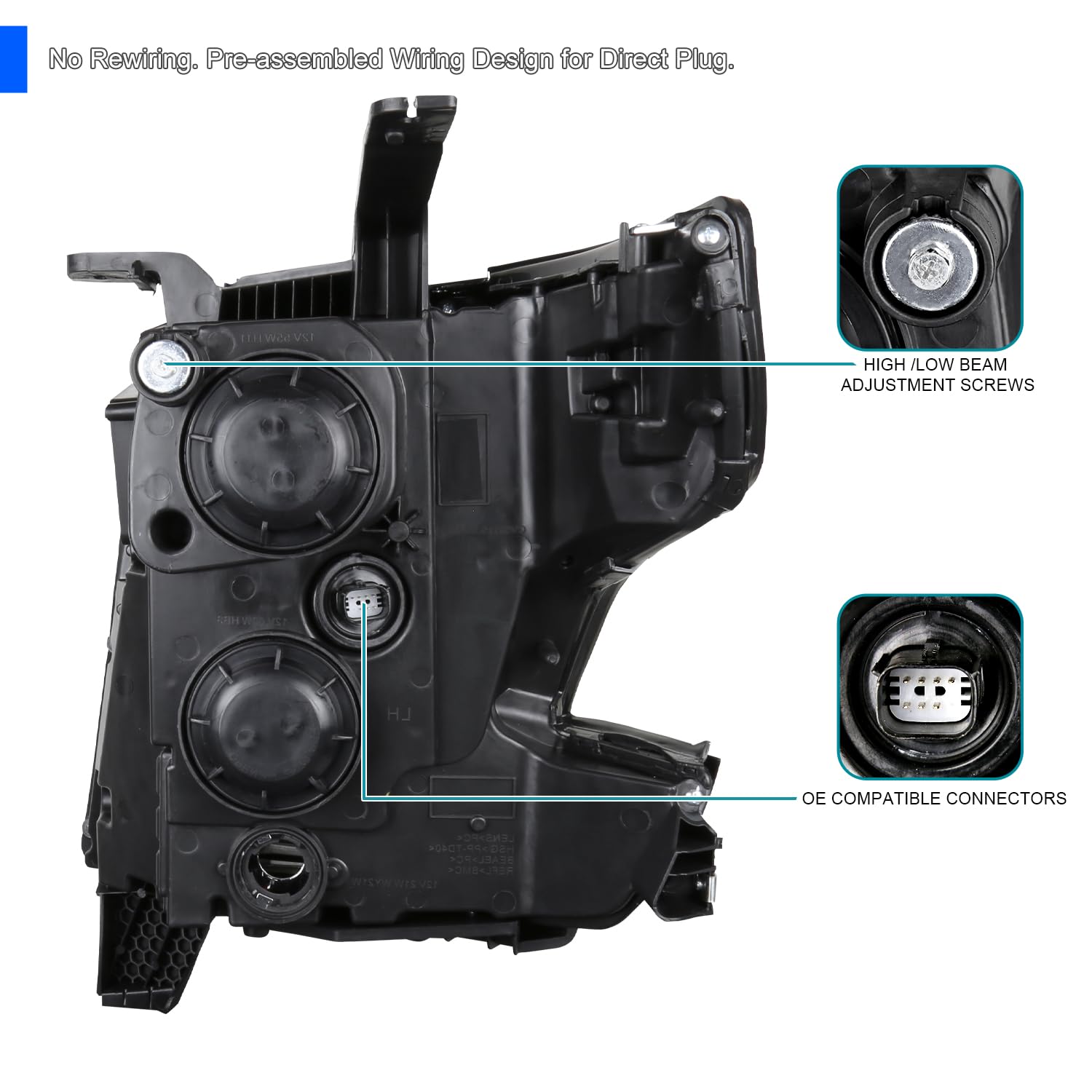 Spec-D Tuning Black LED Projector Headlights - Right Passenger Side Compatible with 2015-2020 Chevy Tahoe & Suburban (Pair Included) - Upgrade Your Night Driving Visibility for Safer Commutes