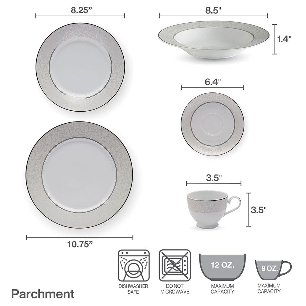 40-Piece Parchment Dinnerware Set - Service for 8 - Elegant Tableware for Dinner Parties, Holidays & Everyday Use