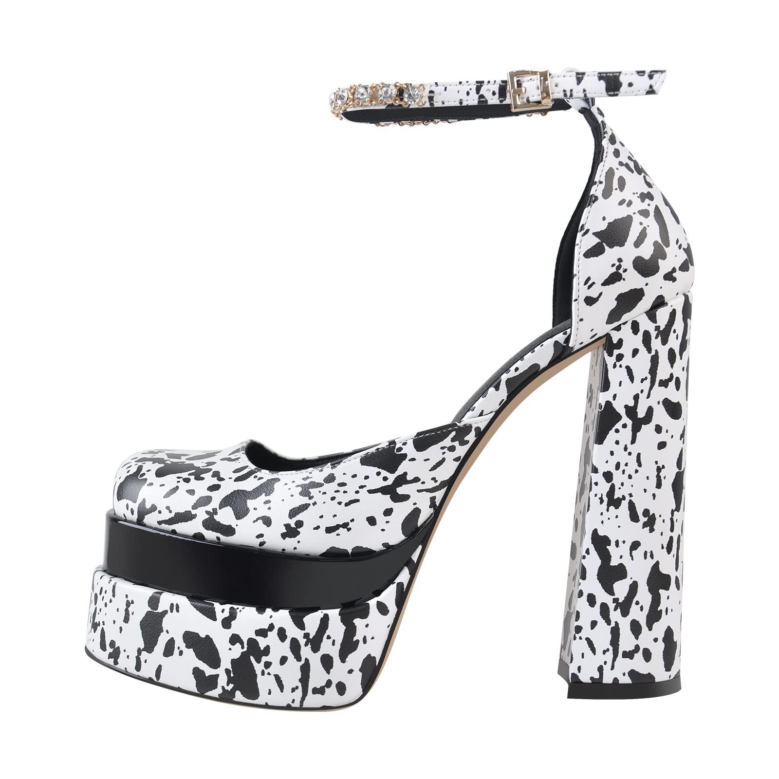 LISHAN Women's Satin Vintage Platform Ankle Strap Rhinestone Glitter Chunky Heels - Elegant Party Shoes for Prom, Wedding, and Evening Events