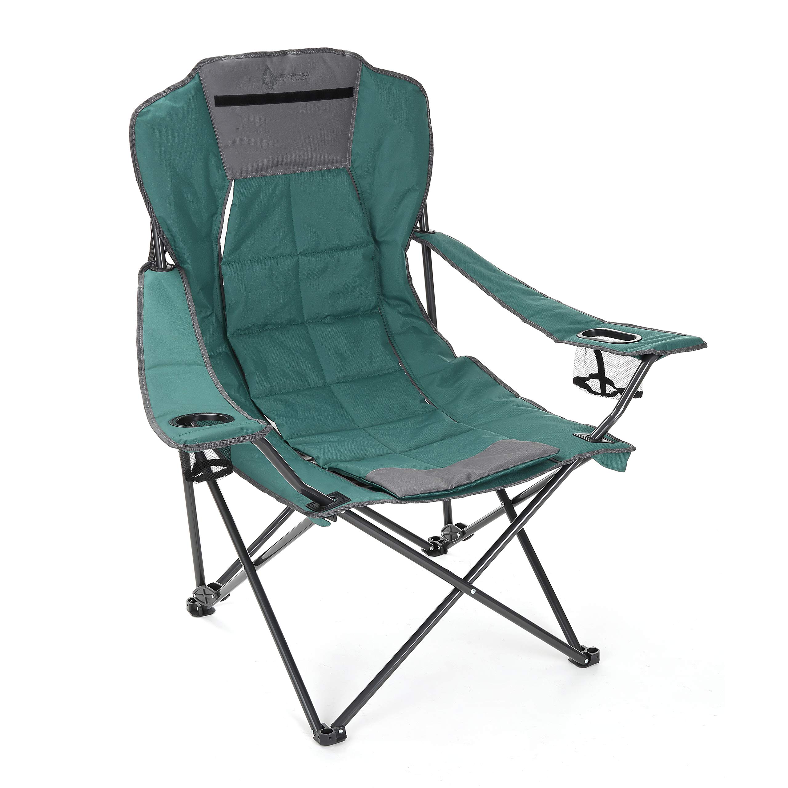 ARROWHEAD OUTDOOR 2-in1 Portable Folding Camping Chair with Adjustable Recline, Ventilation, Padding, Cup Holder & Storage Pouch, Heavy-Duty Oversize Design Supports 300lbs, Includes Carry Bag & USA-Based Support for Backyard, Beach, and Outdoor Adventures