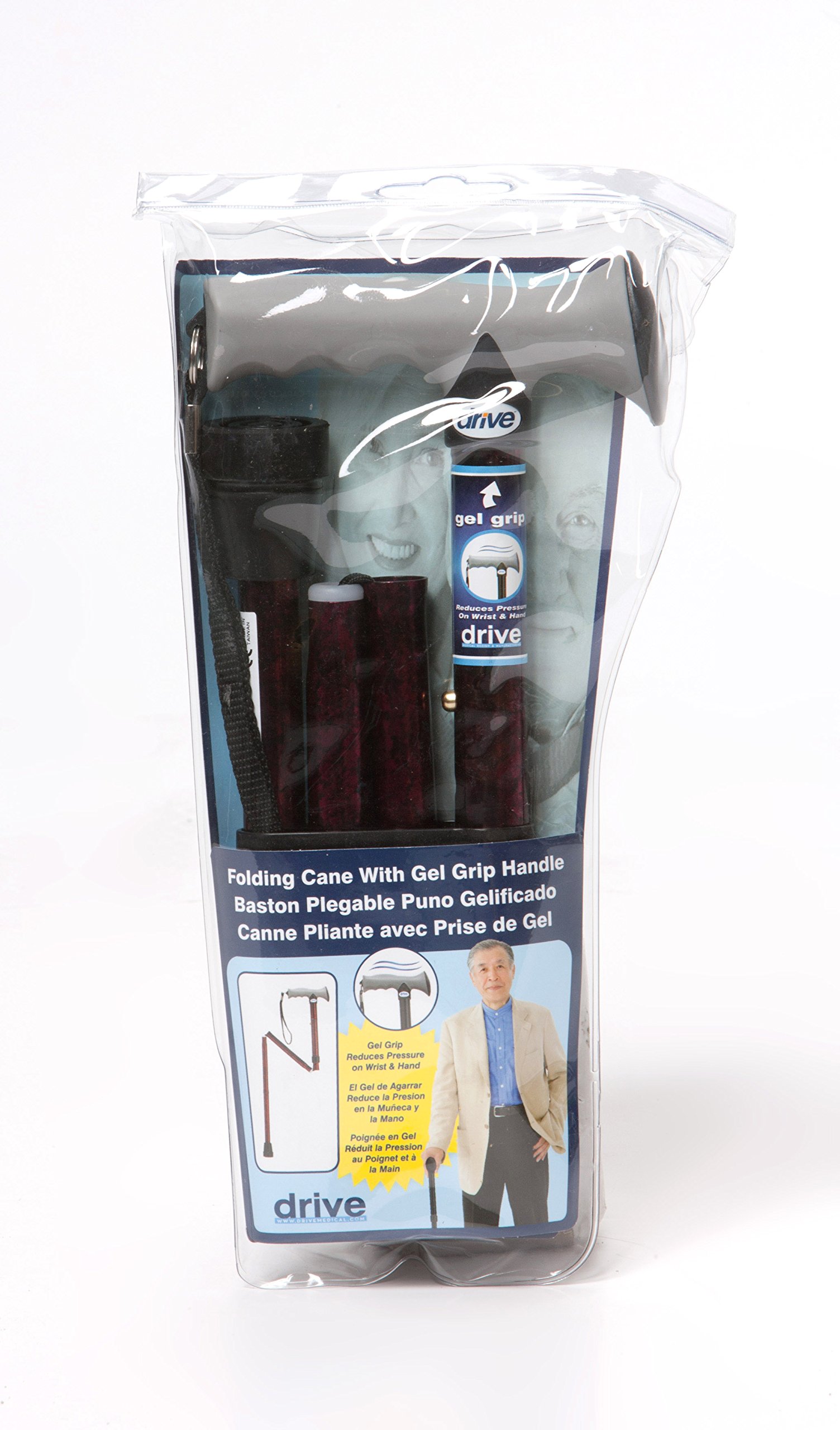 Drive DeVilbiss Medical Walking Cane with Comfortable Gel Grip Handle - Red Crackle Finish | Lightweight Mobility Aid for Seniors & Injury Recovery | Indoor & Outdoor Use