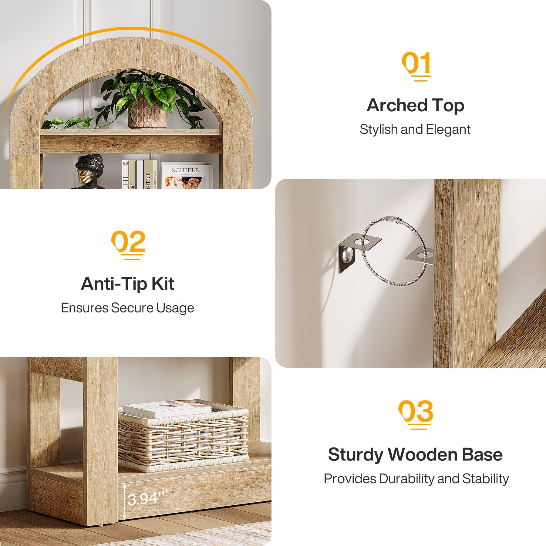 5 Tier Wooden Bookshelf - Arch Shaped Bookcase Display Shelf for Living Room, Bedroom & Office Storage - Perfect for Organizing Books, Decor & Essentials