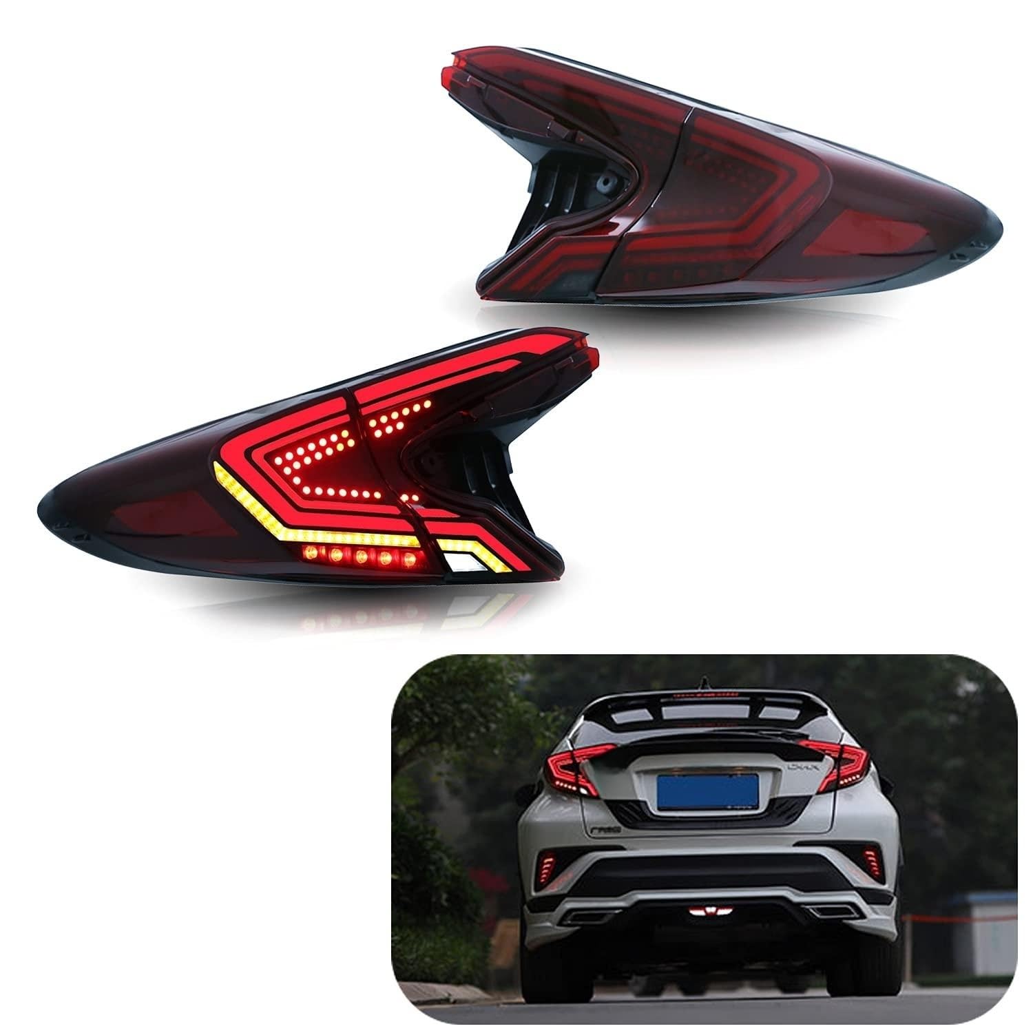 Inginuity Time LED Tail Lights for Toyota C-HR 2018-2022 - Red Start-Up Animation Rear Lamp Assembly - Upgrade Your Car's Style & Safety for Night Driving