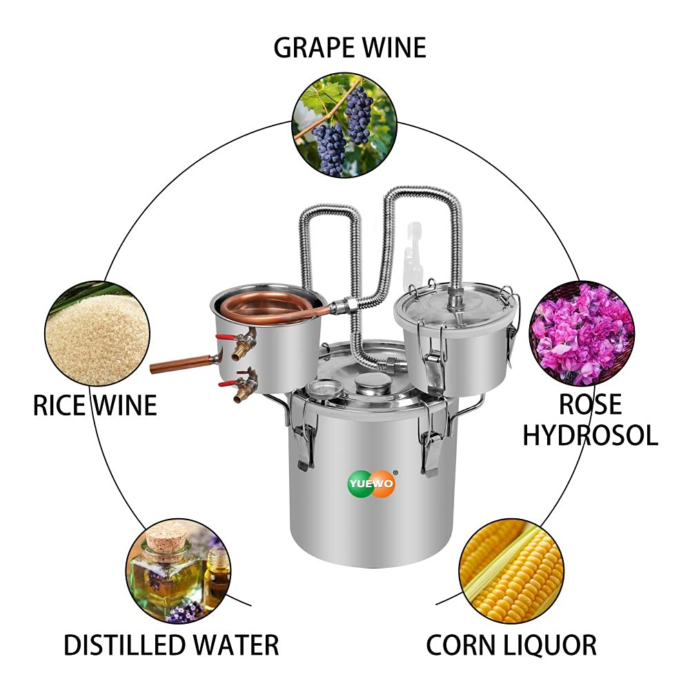 YUEWO 5 Gallon Alcohol Still - 3 Pot Copper Distiller Kit for Home Brewing Whisky, Wine, Brandy & Essential Oils | DIY Spirits Making Equipment for Beginners & Enthusiasts | Perfect for Home Bars, Craft Distilleries & Small Batch Production