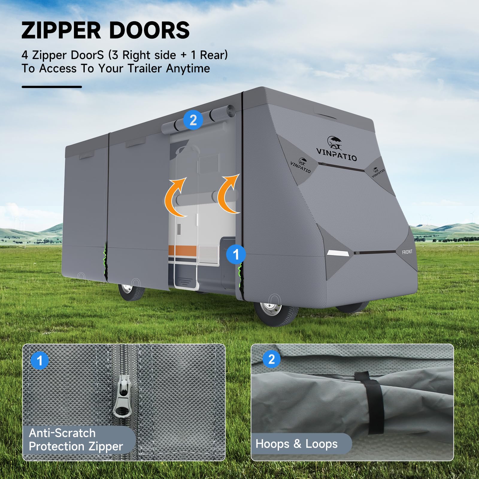 Heavy Duty Class C RV Cover - Extra Thick 7-Layer Waterproof & Windproof Protection for 23'-26' RVs | UV-Resistant Camper Cover with 3 Extra Long Straps & Gutter Covers | Perfect for Outdoor Storage, Winter Protection & Travel Season Shelter