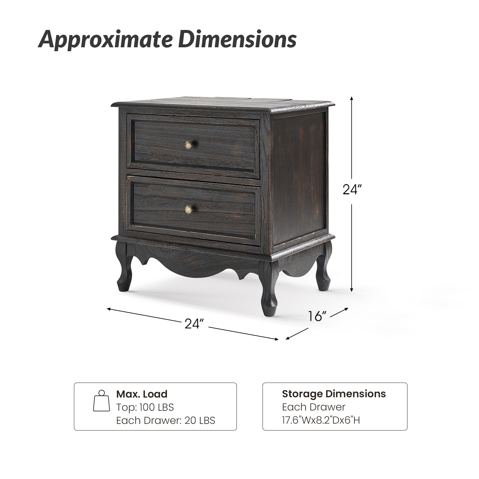 Galatea 24 Inch Tall 2-Drawer Nightstand Chest - Modern Bedside Table with Optional Styles for Bedroom, Living Room, or Office Storage