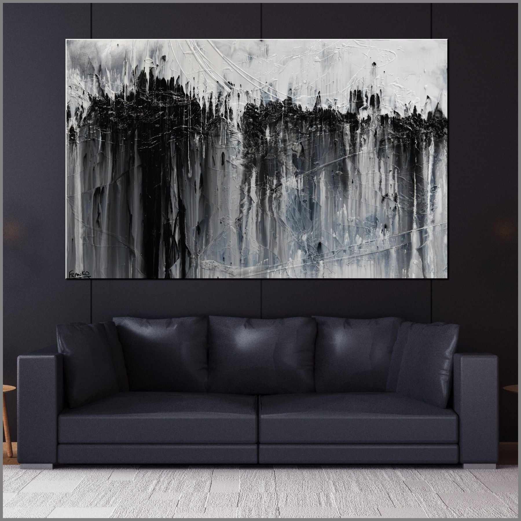 Jellyfish Rumble 160cm x 100cm Black White Grey Textured Abstract Canvas Wall Art - Modern Home Decor for Living Room, Bedroom & Office