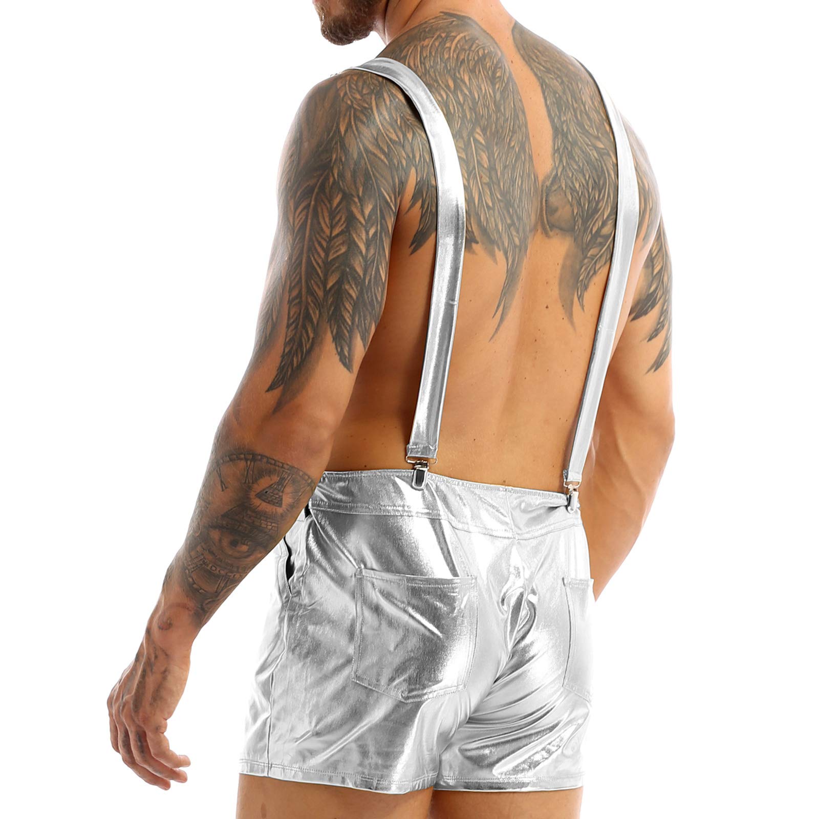 Men's Metallic Bib Overalls - Shiny Shorts for Festival & Fancy Dress