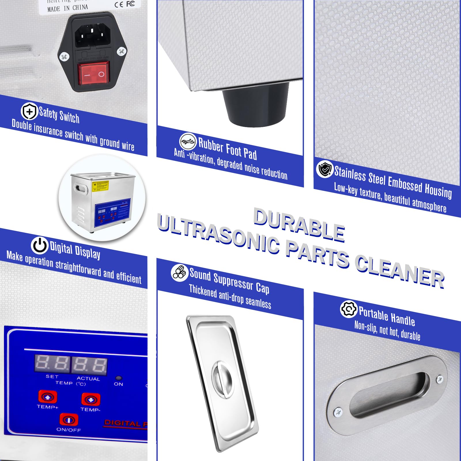 3L Industrial Heated Ultrasonic Parts Cleaner with Digital Timer - 110V Carburetor, Coin, Dental & Watch Cleaning Machine for Automotive & Home Use