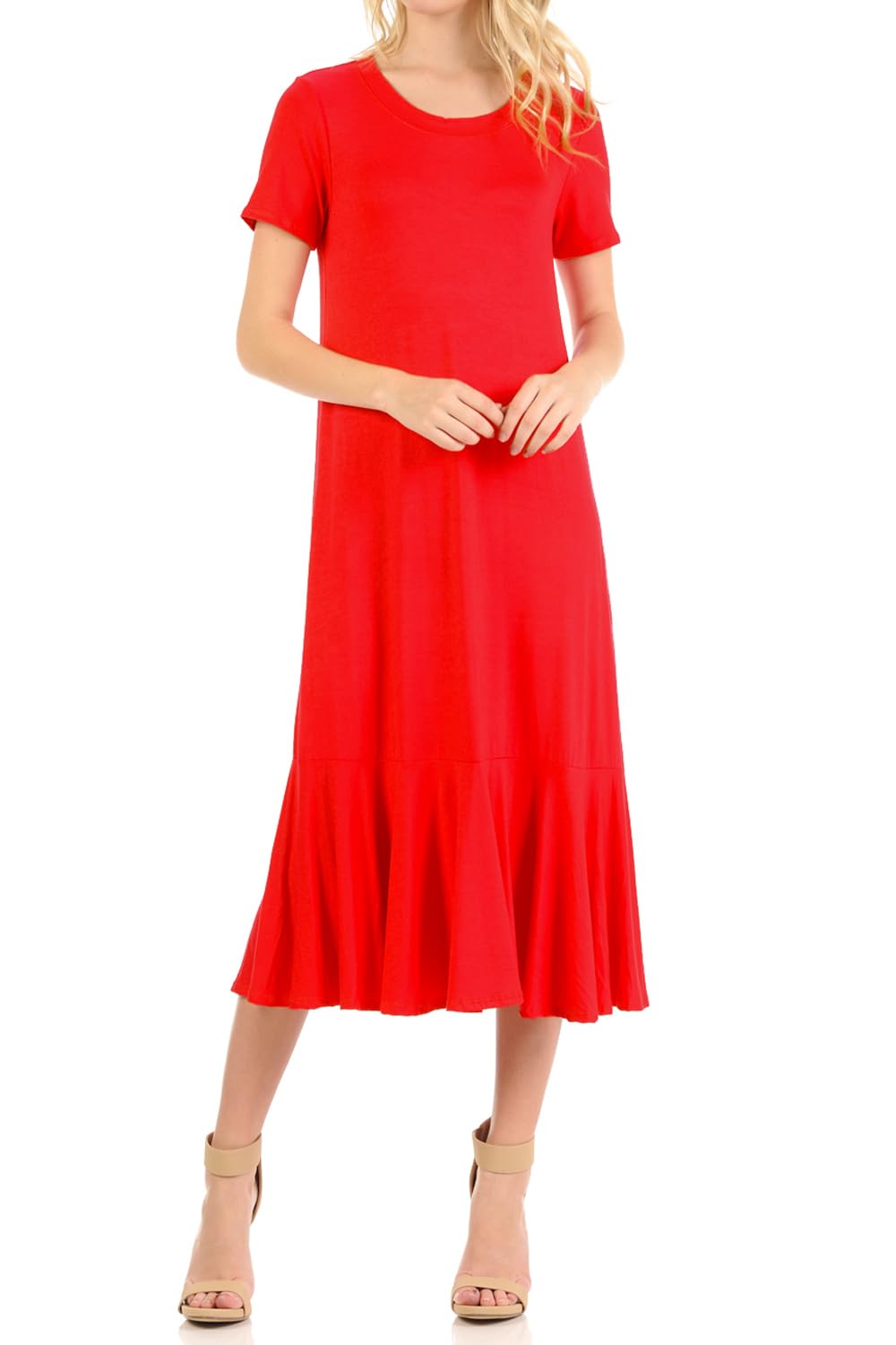 Iconic Luxe Women's A-Line Ruffle Hem Midi Dress - Elegant Flowy Party & Cocktail Attire for Weddings, Dinners & Special Occasions