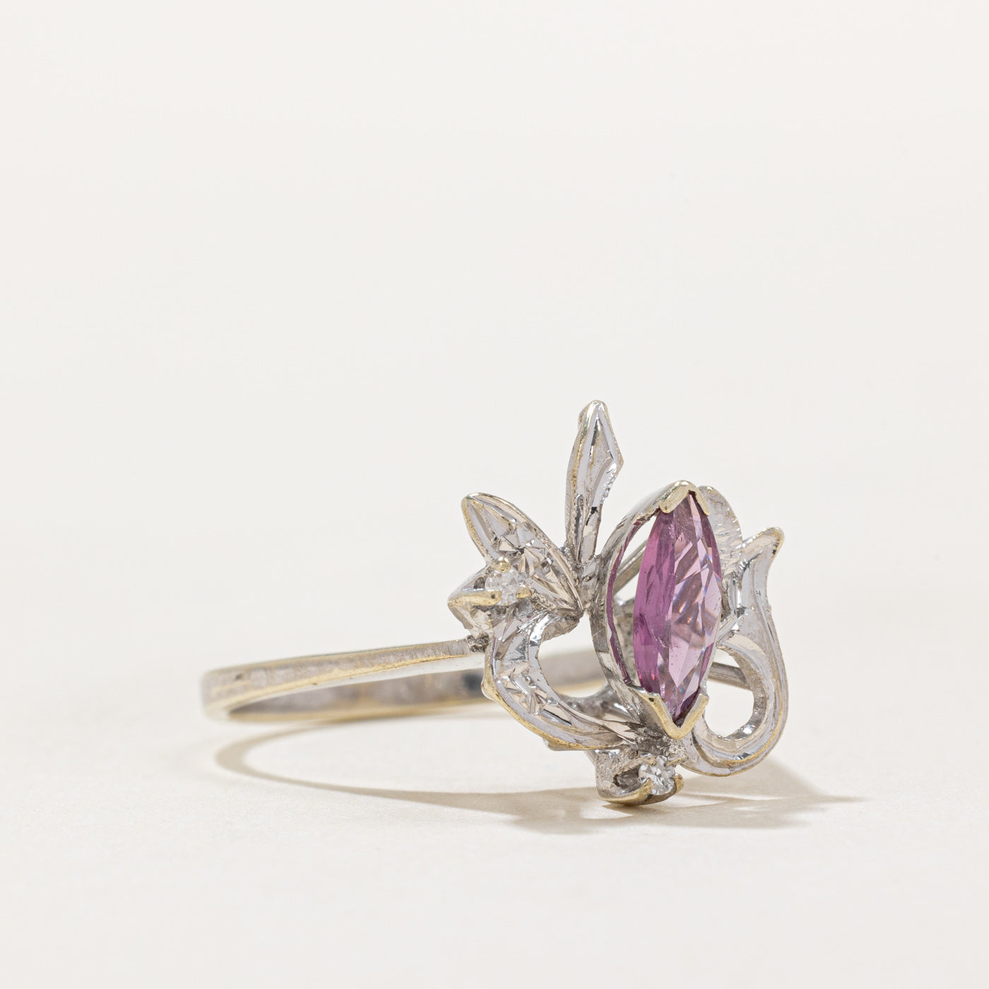 Exquisite Marquise Cut Ruby & Diamond Cocktail Ring - 0.40ct Ruby & 0.02ctw Diamonds - Size 8 - Perfect for Evening Parties, Weddings & Special Occasions