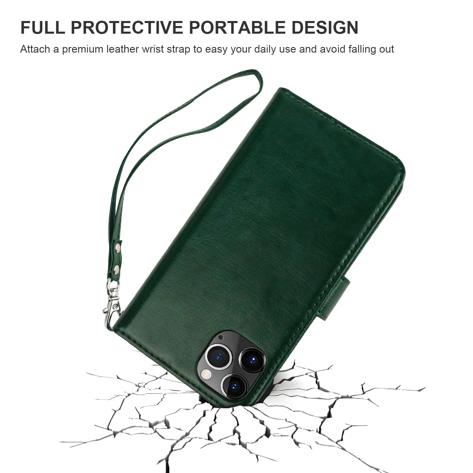 Premium PU Leather Magnetic Detachable Wallet Case for iPhone 11 Pro Max - Card Holder, Kickstand & Shockproof Protection with Wrist Strap (6.5 Inch, Green) | Perfect for Daily Commute, Travel & Hands-Free Convenience
