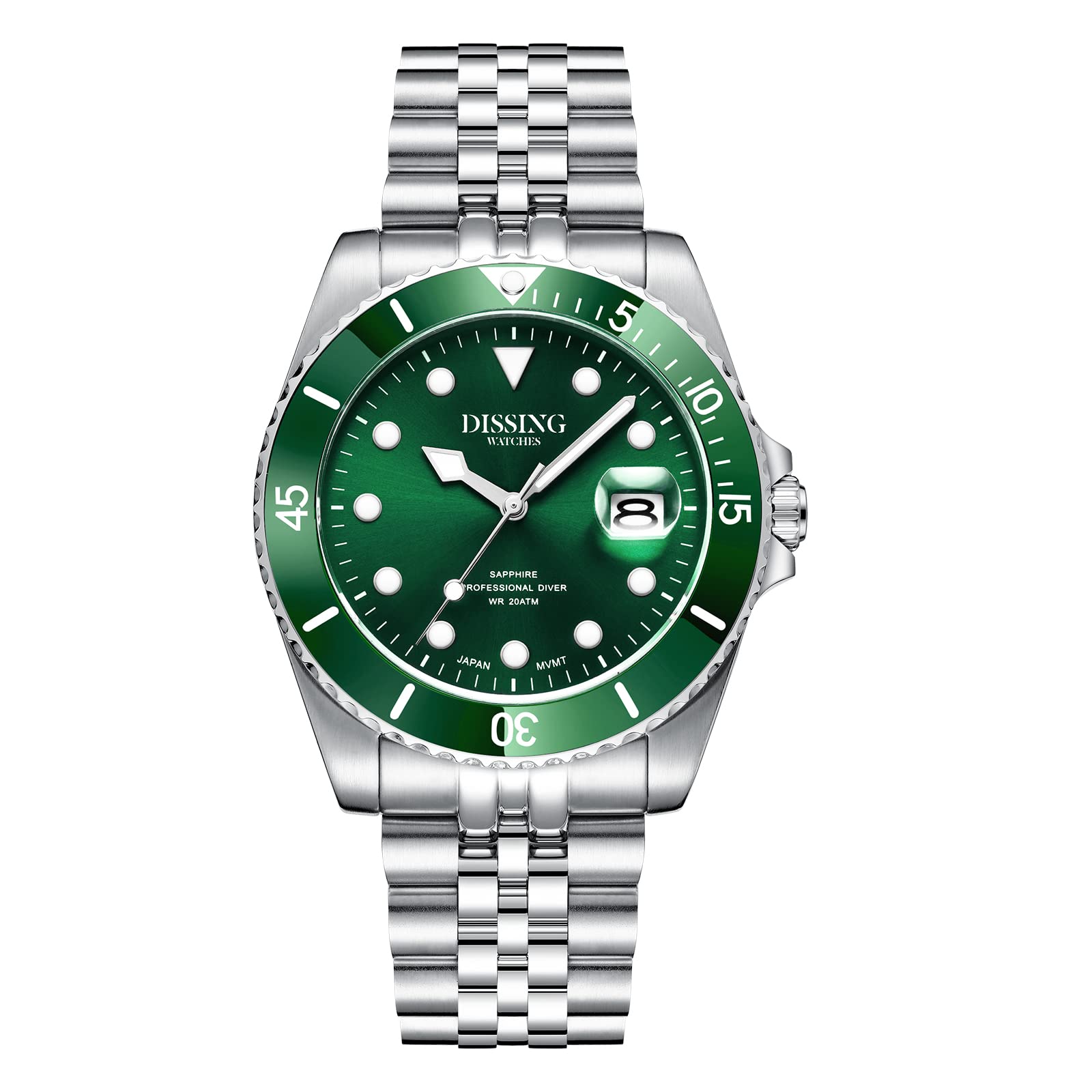DISSING Professional Diver Watches for Men - 200m Waterproof, 43mm Stainless Steel Dive Watch with Rotating Bezel - Perfect for Scuba Diving, Swimming & Outdoor Adventures