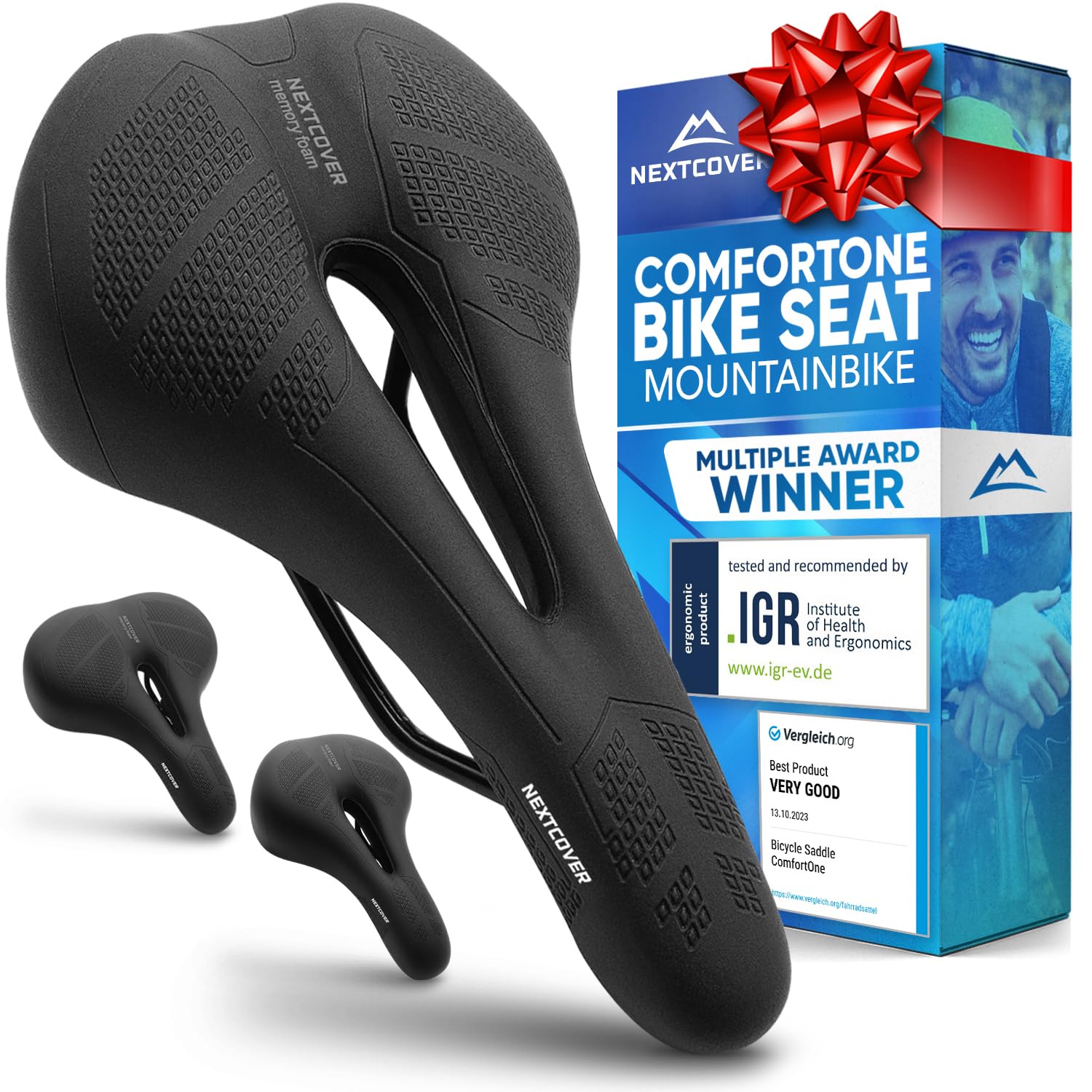 NEXTCOVER® Memory Foam Bike Seat with Air Suspension - Ultra Comfortable Bicycle Saddle for Men & Women - Mountain, Road & Exercise Bike Seat - Perfect for Long Rides, Commuting & Indoor Cycling Workouts