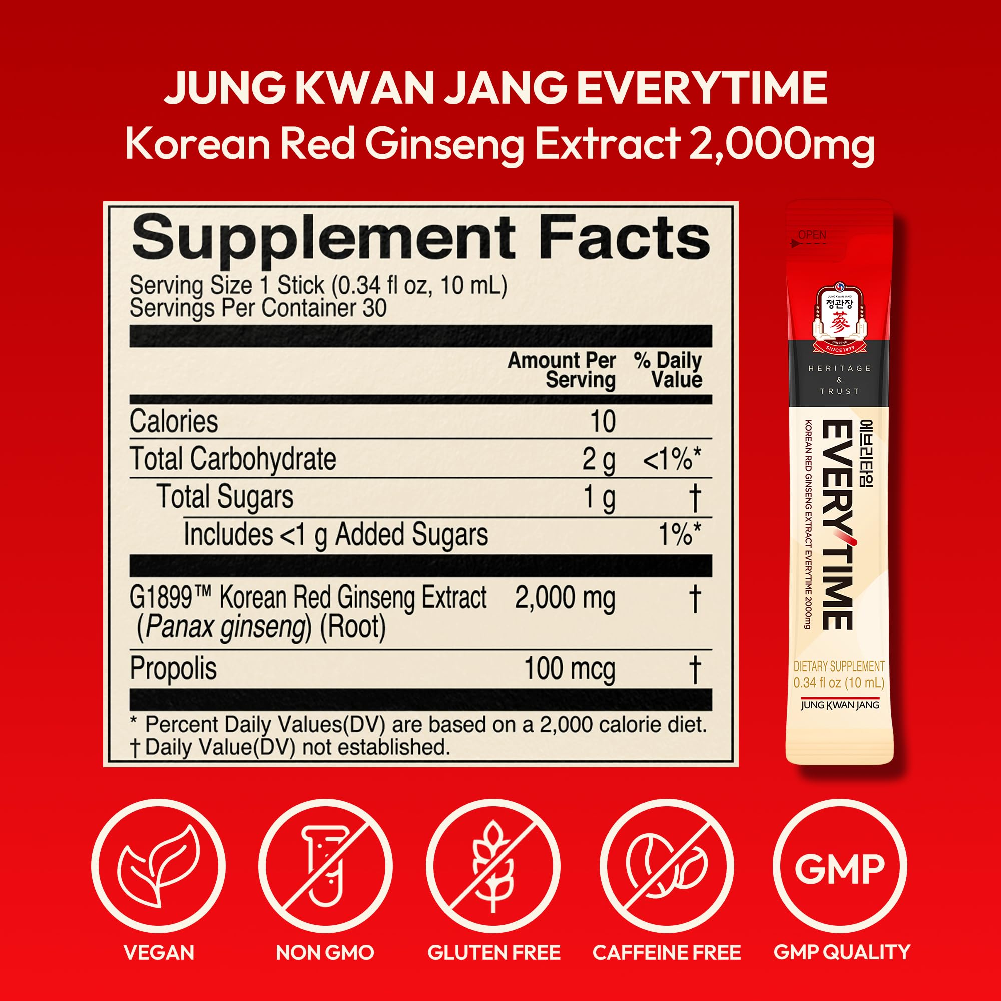 Korean Red Ginseng Extract 2000mg - Energy & Immunity Booster Supplement | Caffeine-Free Ginseng Capsules for Daily Vitality | Supports Focus, Stamina & Wellness | 30 Count | Ideal for Busy Professionals & Students