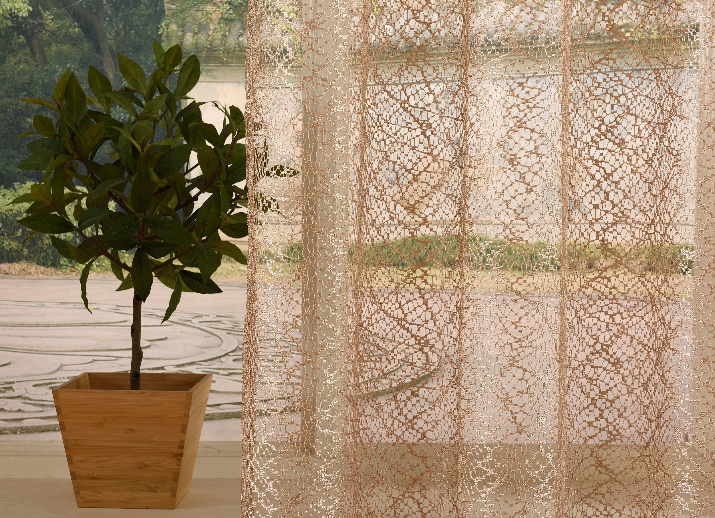 Mesh Net Curtain with Eyelets - Transparent Plain Decorative Polyester Window Drape in Taupe (245x140cm) for Living Room, Bedroom & Kitchen