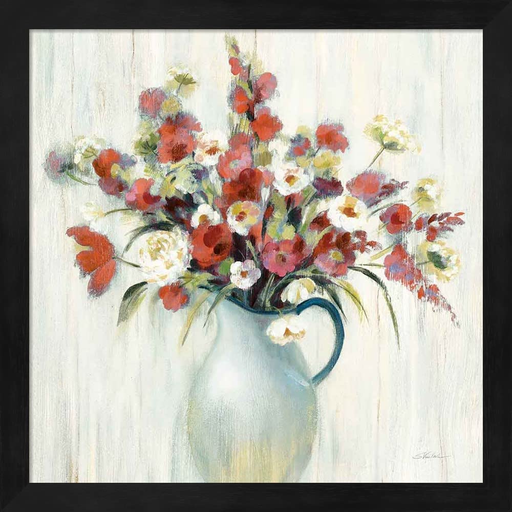 Silvia Vassileva Coastal Bouquet Autumn Framed Art Print - 13x13 Inches with Deep Black Frame - Perfect for Living Room, Bedroom, or Office Wall Decor