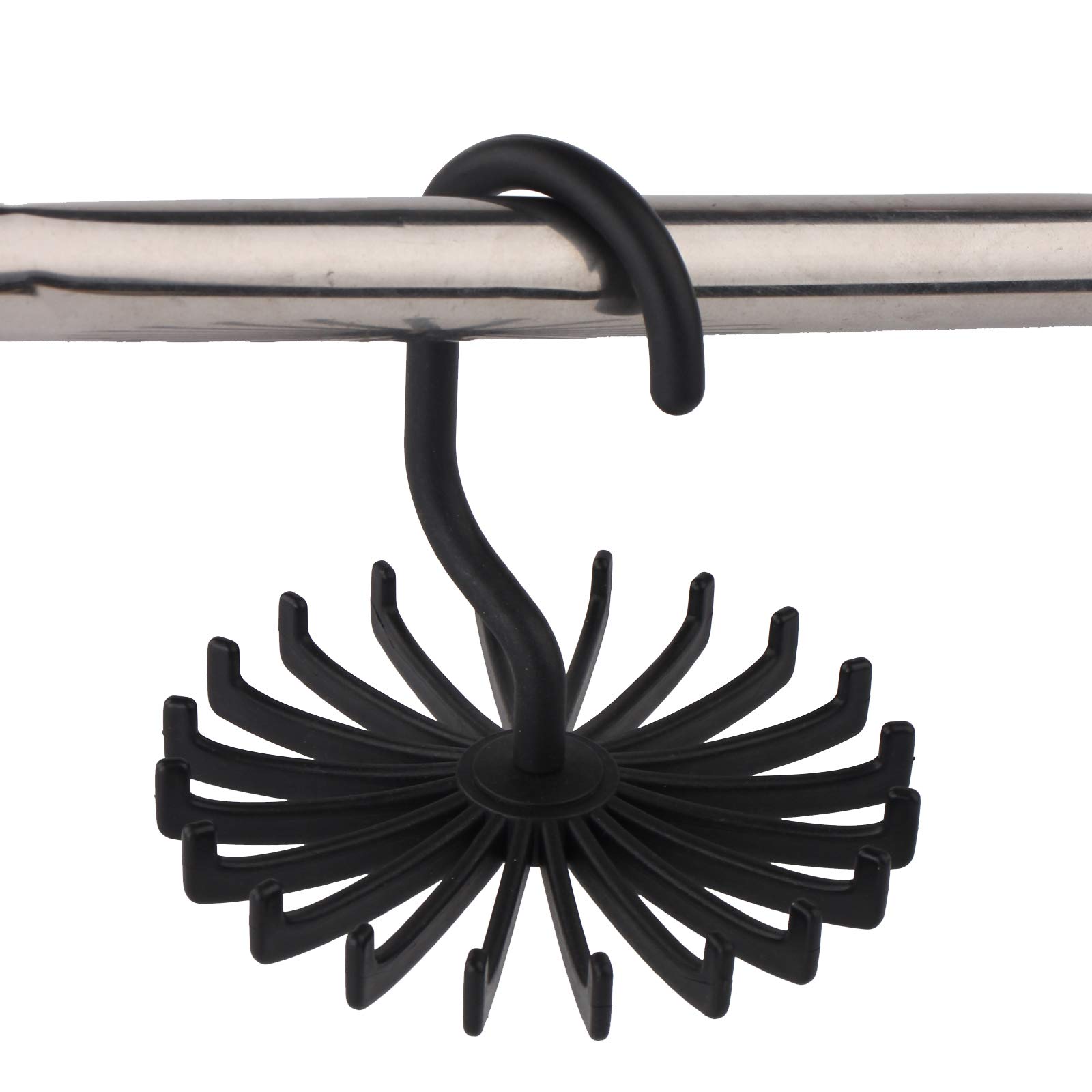 3 Pack Black Twirl Ties Rack - Closet Organizer for Neckties, Scarves & Headbands - Space Saving Hooks for Wardrobe, Closet & Bathroom Storage