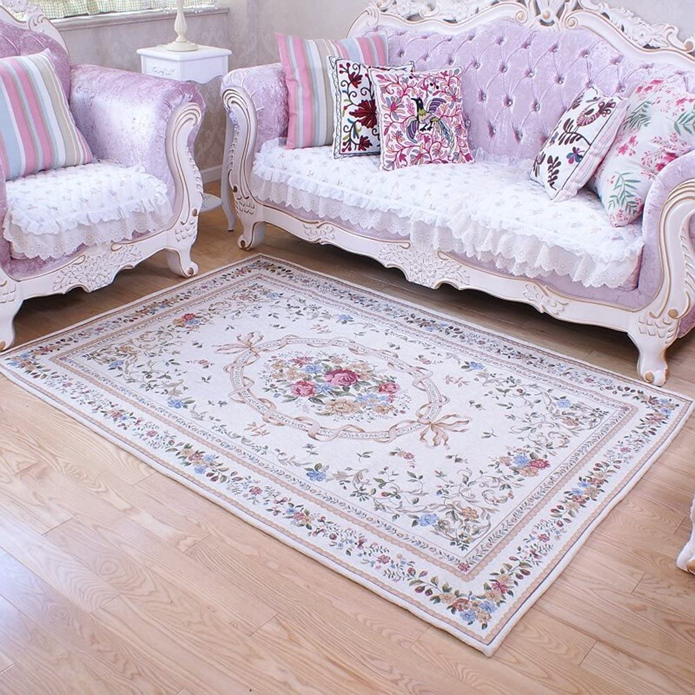 Ukeler 7.5x5.2 Feet Non-Shedding Cotton Area Rug - Rustic Floral Design for Living Room & Bedroom Decor | Euro Romance Style Accent Carpet | Perfect for Home, Office or Dorm Room