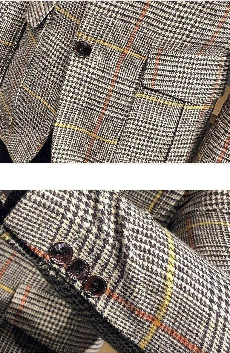 Stylish Men's Plaid Houndstooth Blazer Jacket - Formal & Business Attire for Office, Weddings & Special Occasions