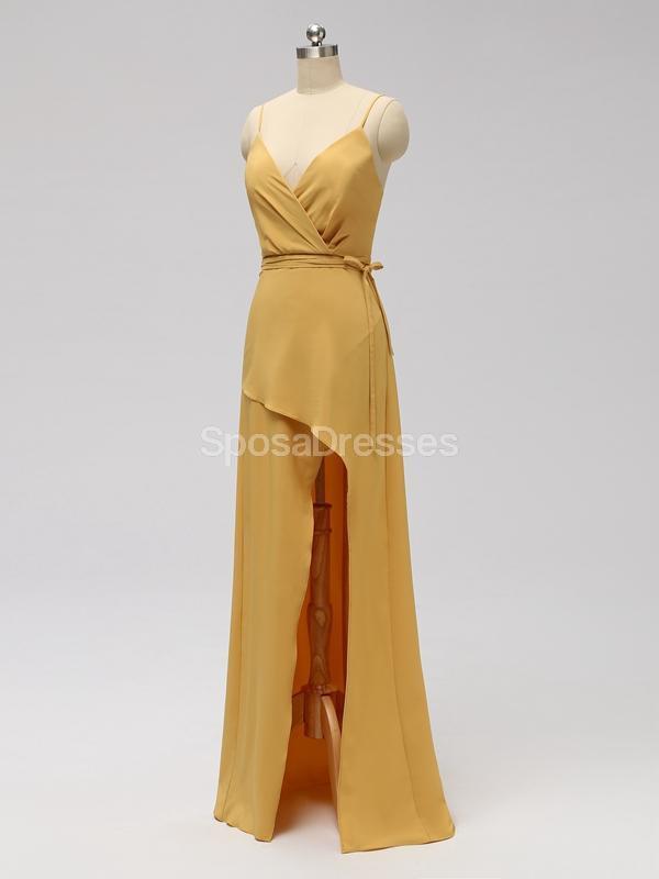Elegant Orange Side Slit Spaghetti Strap Long Bridesmaid Dress - WG602 | Perfect for Weddings, Prom & Formal Events