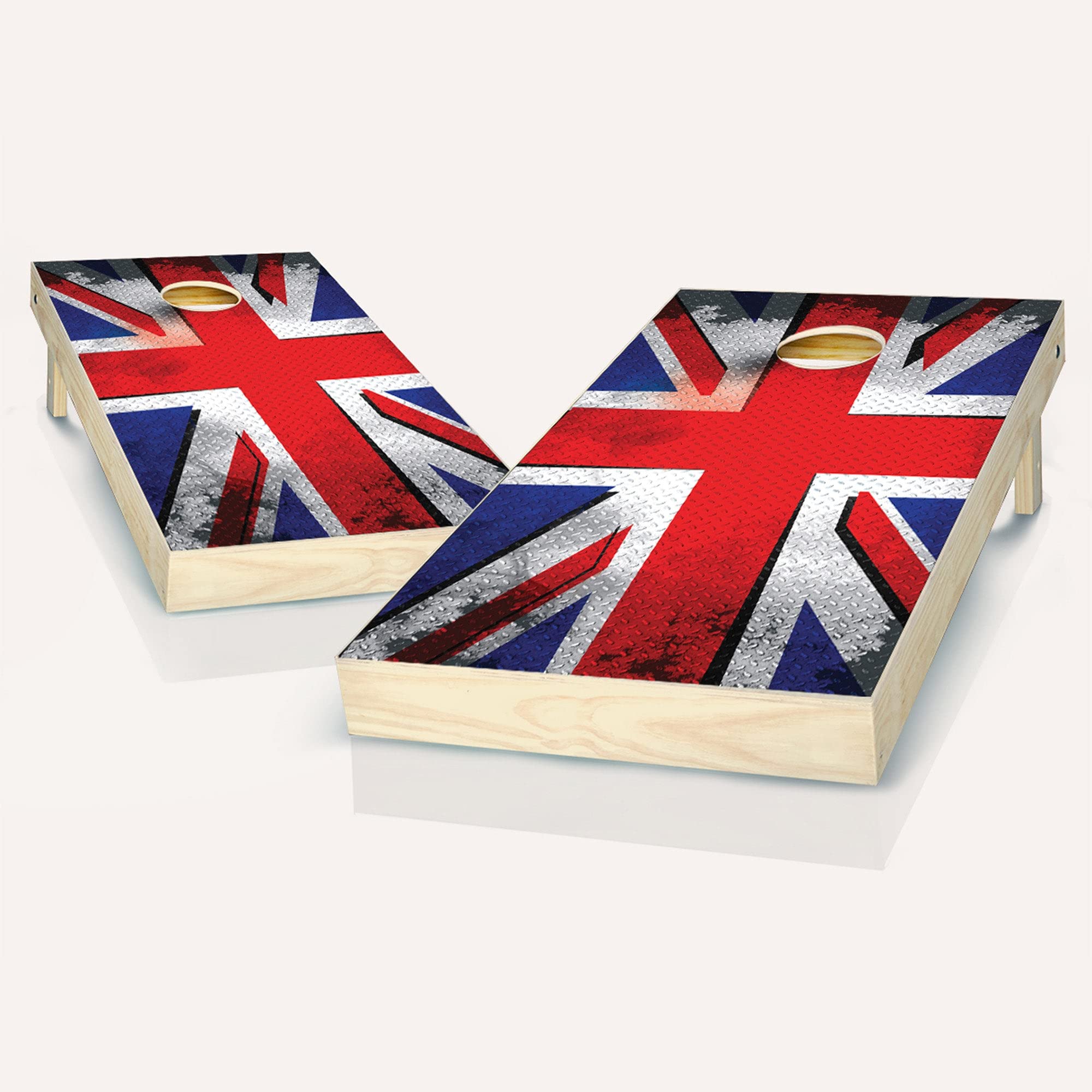 Union Jack UK Flag Cornhole Game Set - 2 Wooden Boards & 8 Bean Bags for Outdoor Lawn Games, Tailgating, and Backyard Parties