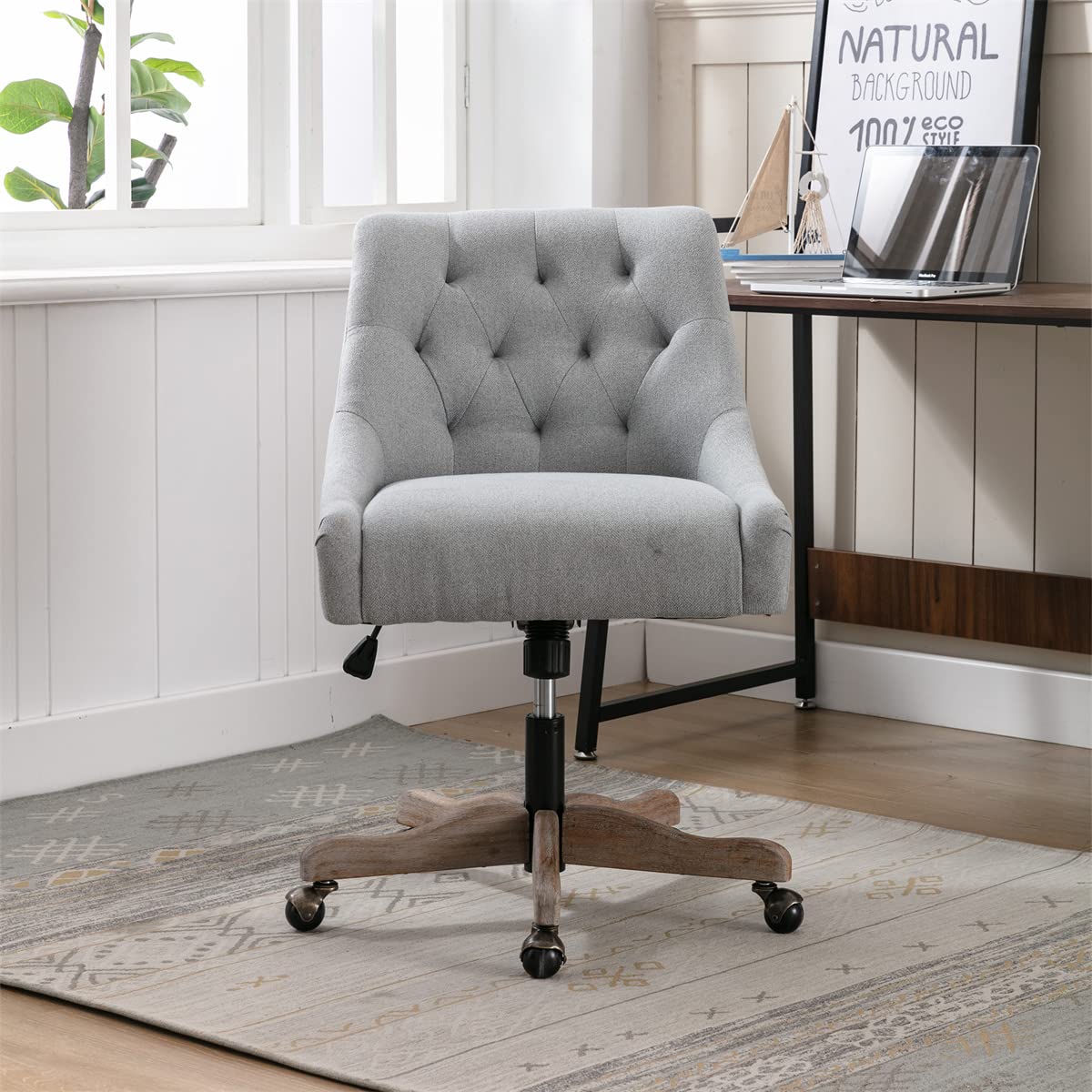 TRIPLE TREE Swivel Office Chair - Adjustable Height Ergonomic Desk Chair with Wheels, Tufted Curved Back Support for Home Office, Gaming & Living Room - Modern Gray Task Chair for Work, Study & Relaxation