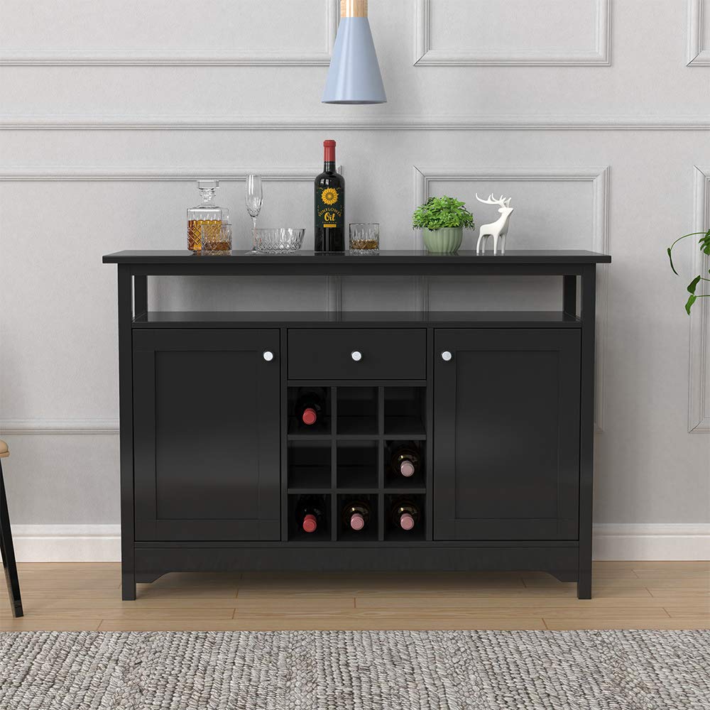 Buffet Server Sideboard with Wine Storage | Farmhouse Wooden Kitchen Organizer, Cabinet & Drawer Console Table for Dining Room & Kitchen Furniture | Perfect for Entertaining & Home Decor