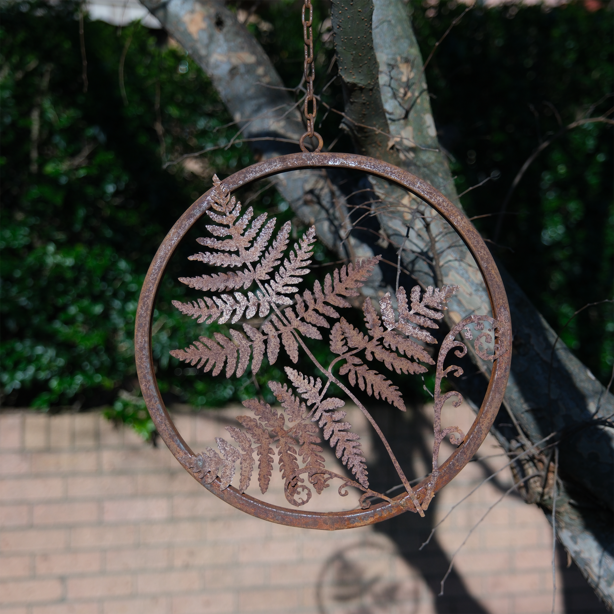 W4385 Vintage Rust & Raw Steel Lady Fern Ring - Elegant Botanical Jewelry for Women, Perfect for Weddings, Parties & Everyday Wear