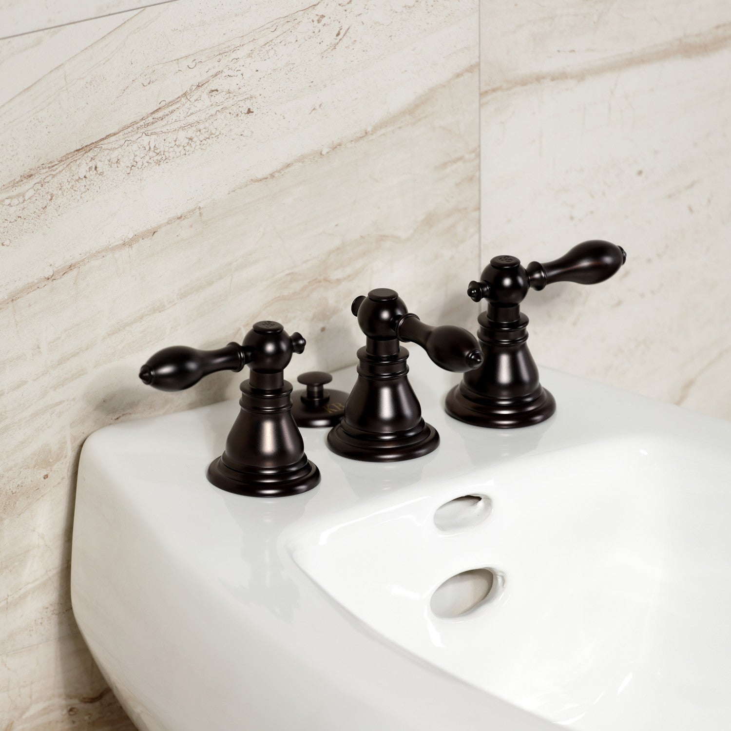 American Classic KB325ACL 3-Handle Deck Mount Vertical Spray Bidet Faucet with Brass Pop-Up Drain - Oil Rubbed Bronze Finish for Bathroom & Powder Room Upgrade