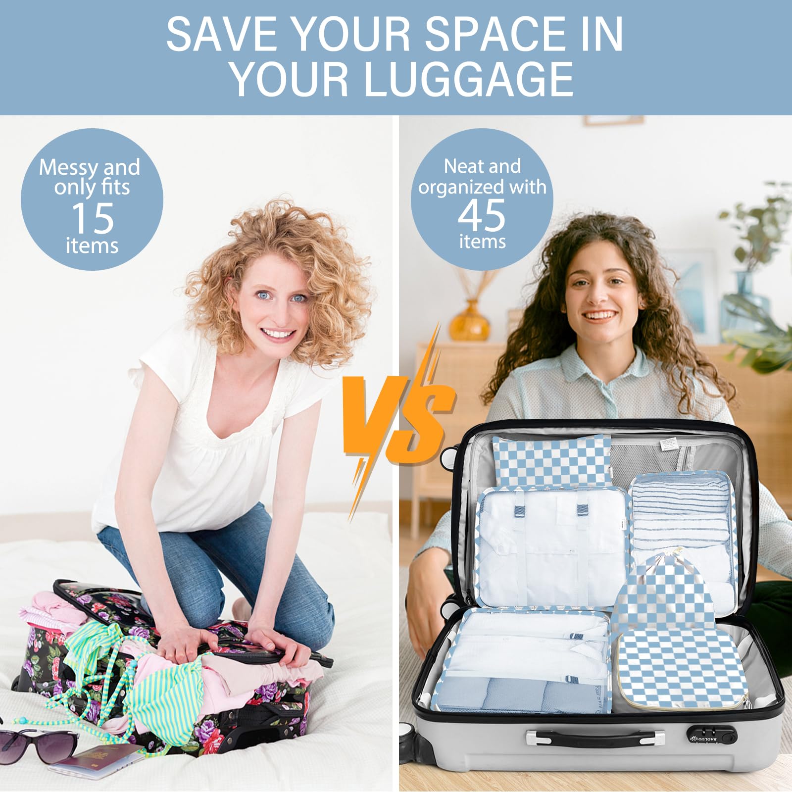 KPX 8-Piece Travel Packing Cubes Set - Luggage Organizers with Large Toiletries Bag for Clothes, Shoes & Cosmetics | Perfect for Vacation, Business Trips & Weekend Getaways