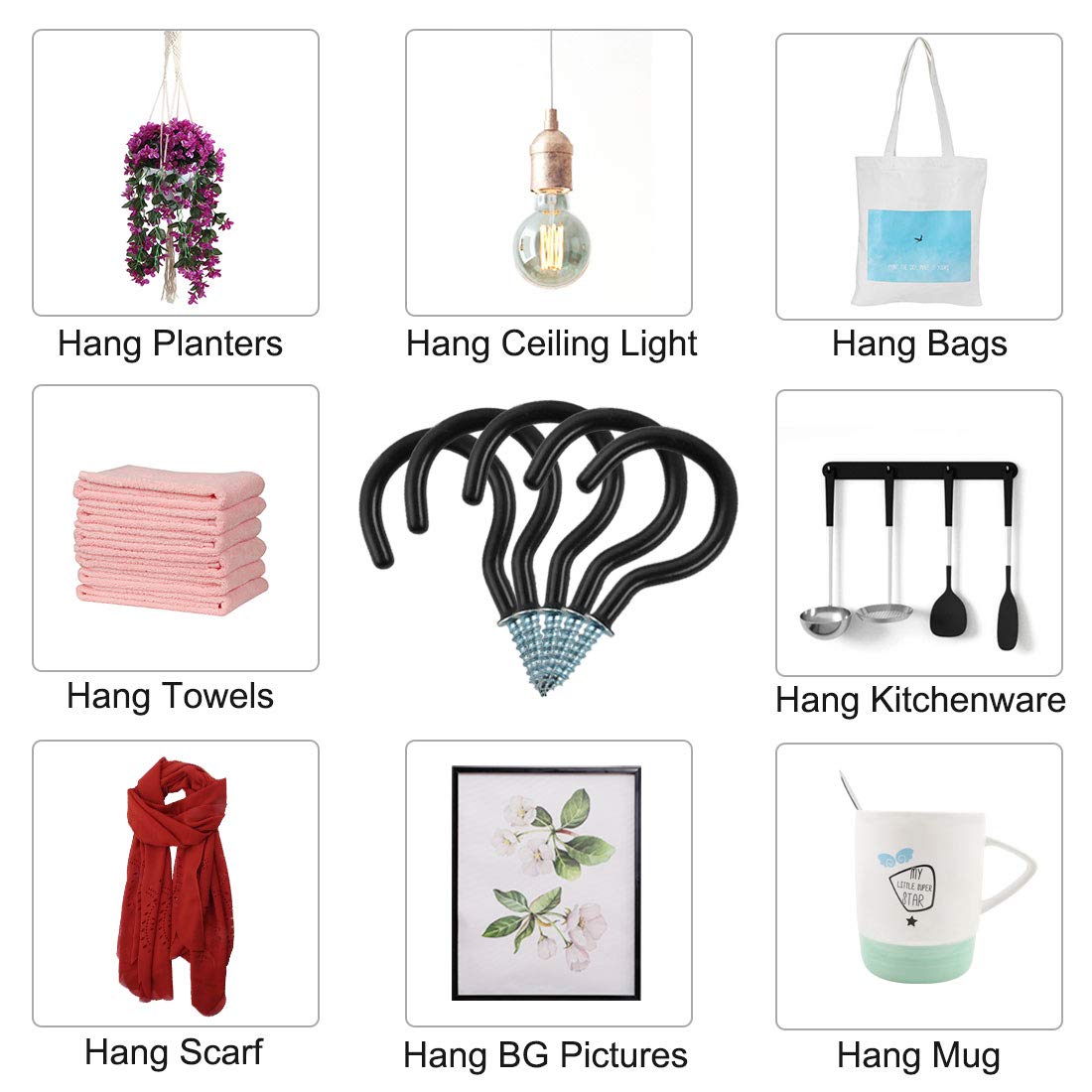 50pcs Black Vinyl Coated Metal Screw-in Cup Hooks - 1/2 Inch Heavy Duty Ceiling Hooks for Hanging Plants, Lights & Decor - Perfect for Home, Office & Outdoor Use