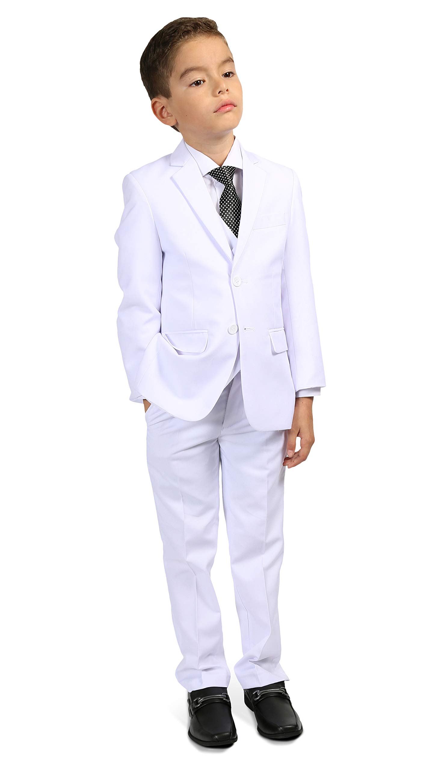 Ferrecci Boys 5-Piece Suit Set with Notch Lapel Blazer, Dress Pants, Vest, White Shirt & Tie | Formal Outfit for Weddings, School Photos & Special Occasions