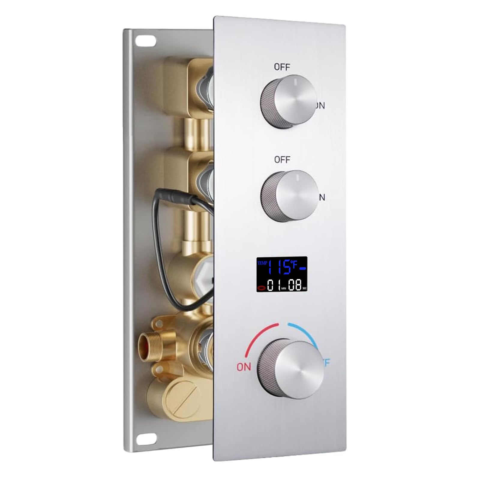 Pressure Balanced Shower Diverter Valve - 2 Way Solid Brass Digital Display Mixer Valve for Bathtub & Shower - Brushed Nickel Finish - Perfect for Bathroom Renovation & Modern Plumbing Upgrades