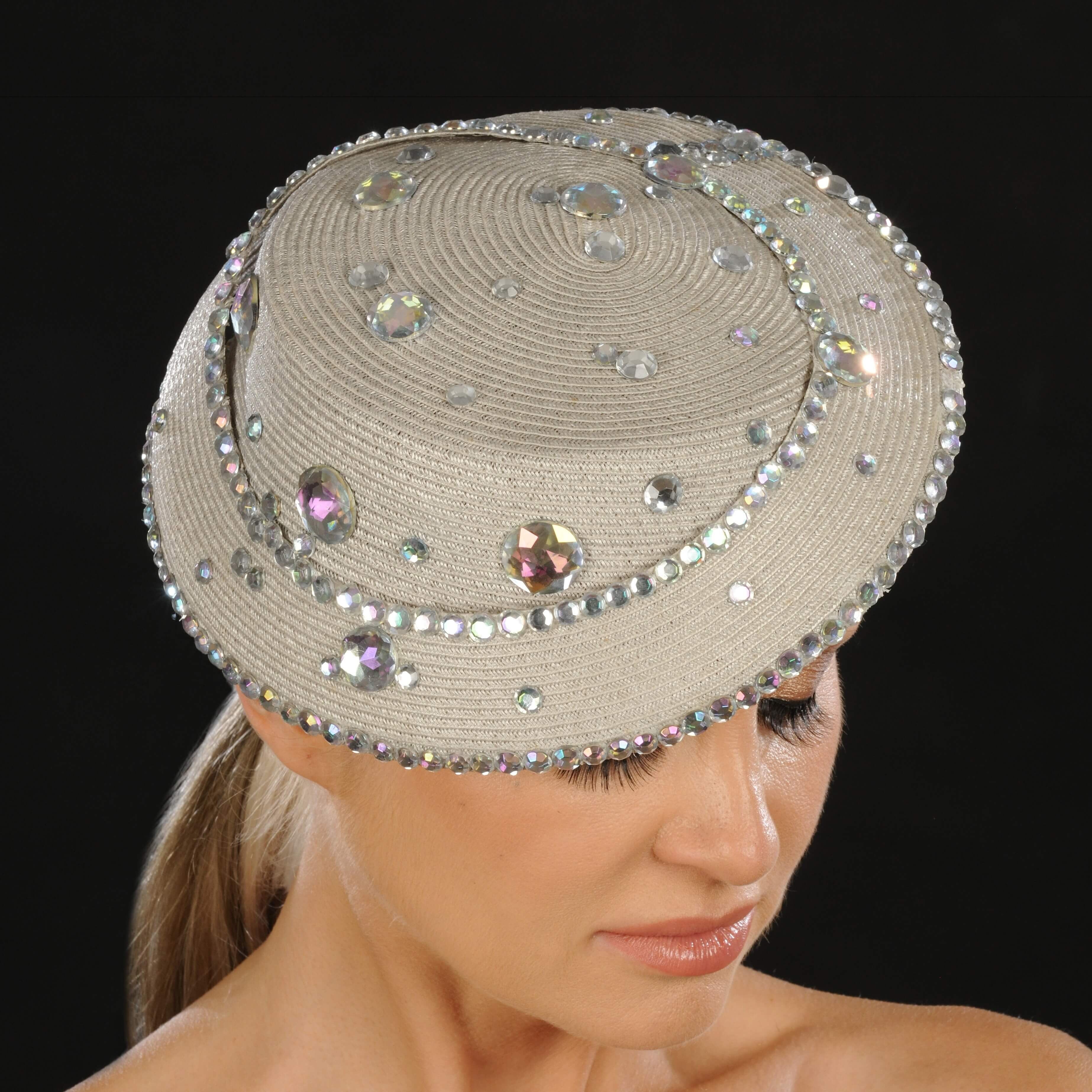 SG5022 Women's Fashion Rhinestone Embellished Dress Hat - Elegant Party Accessory for Weddings, Cocktails & Special Occasions