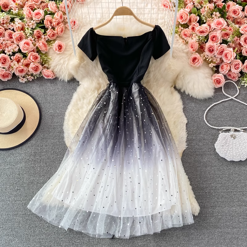 Elegant Fairy Sparkling Gradient Midi Evening Dress 1796 - Perfect for Prom, Wedding, and Formal Events