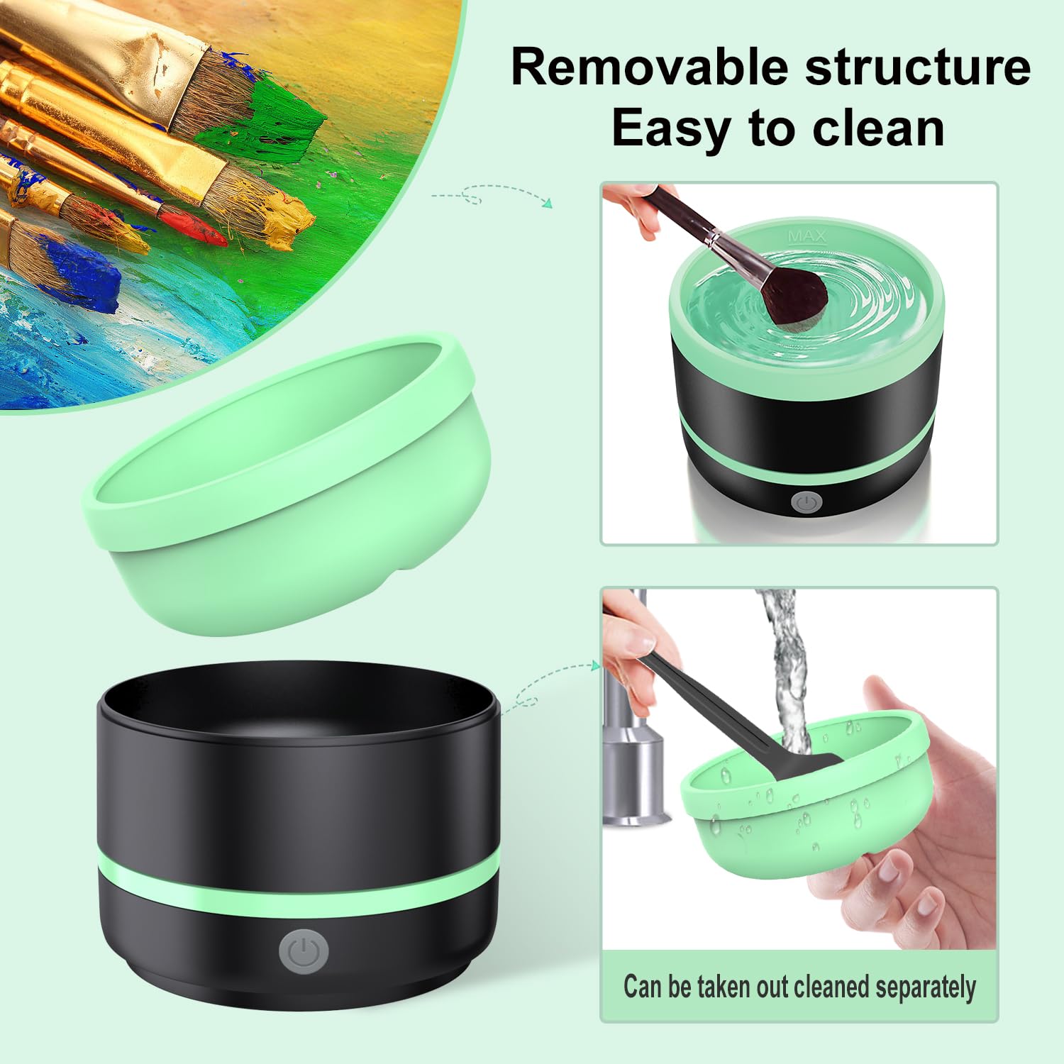 YAGHVEO® Electric Paint Brush Cleaner Rinse Cup - Professional Brush Cleaning Washer for Acrylic, Watercolor, Oil & Gouache Painting | Fast & Efficient Brush Rinser | Perfect for Artists, Hobbyists & Students (Green) - Ideal for Studio, Classroom & Home Art Projects