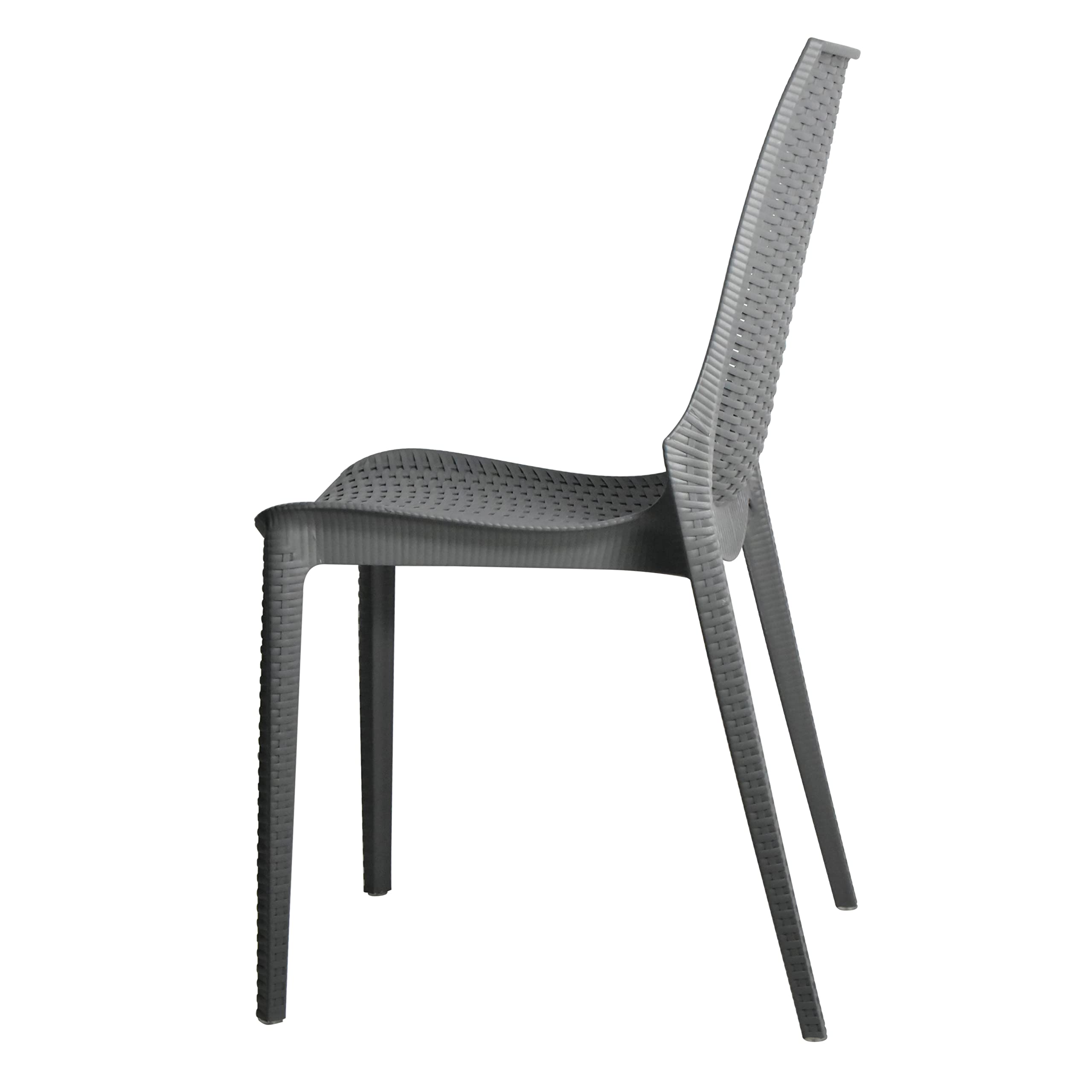 LeisureMod Kent Modern Outdoor Stackable Dining Chairs - Set of 4, Water-Resistant Grey Patio Furniture for Backyard, Poolside & Garden Dining