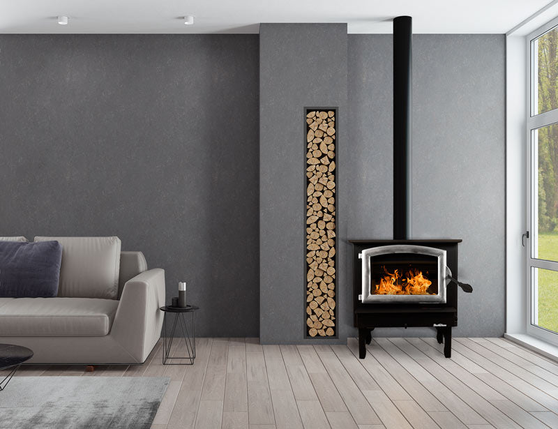 Buck Stove Model 74 Cast Iron Wood Burning Stove with Pewter Door & Leg Kit - Efficient Heating for Cabins, Homes & Outdoor Spaces