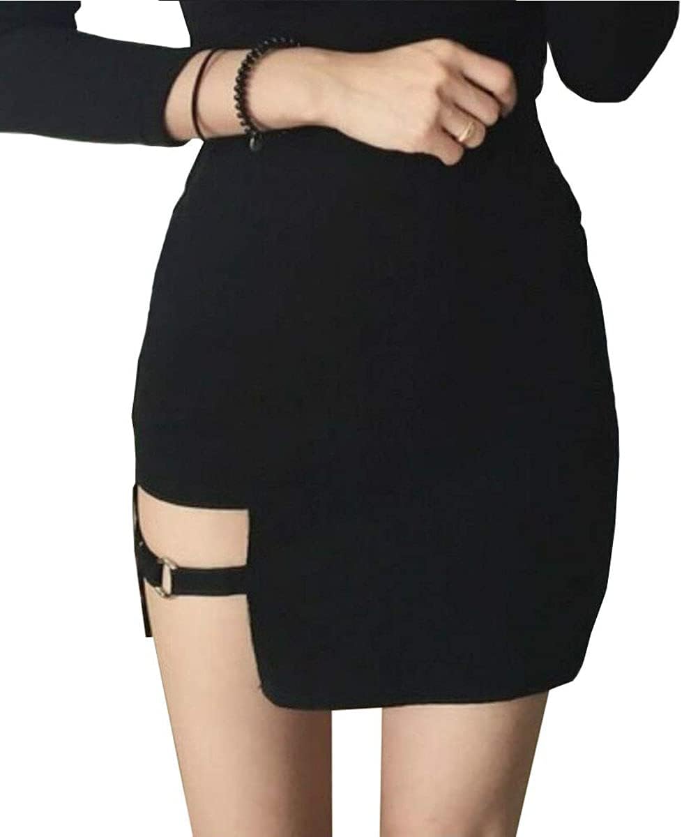 Gothic High Waist Asymmetrical Mini Skirt for Women - Bodycon Dance Skirt, Perfect for Club Nights, Cosplay & Gothic Fashion Outfits