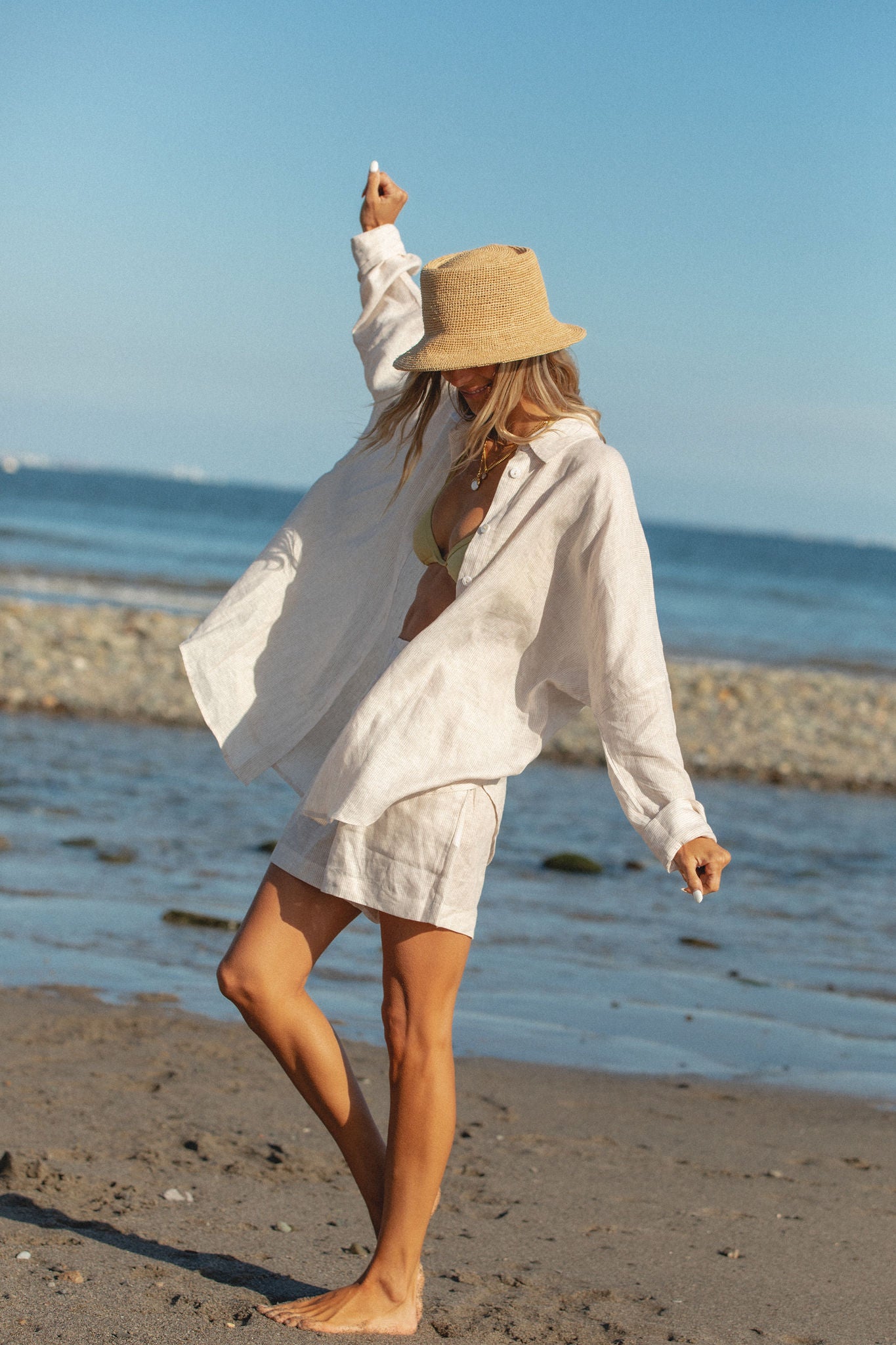 Stylish Capri Linen Oversized Button Down Shirt for Women - Perfect for Summer Beach Vacations, Casual Outings & Boho Chic Style