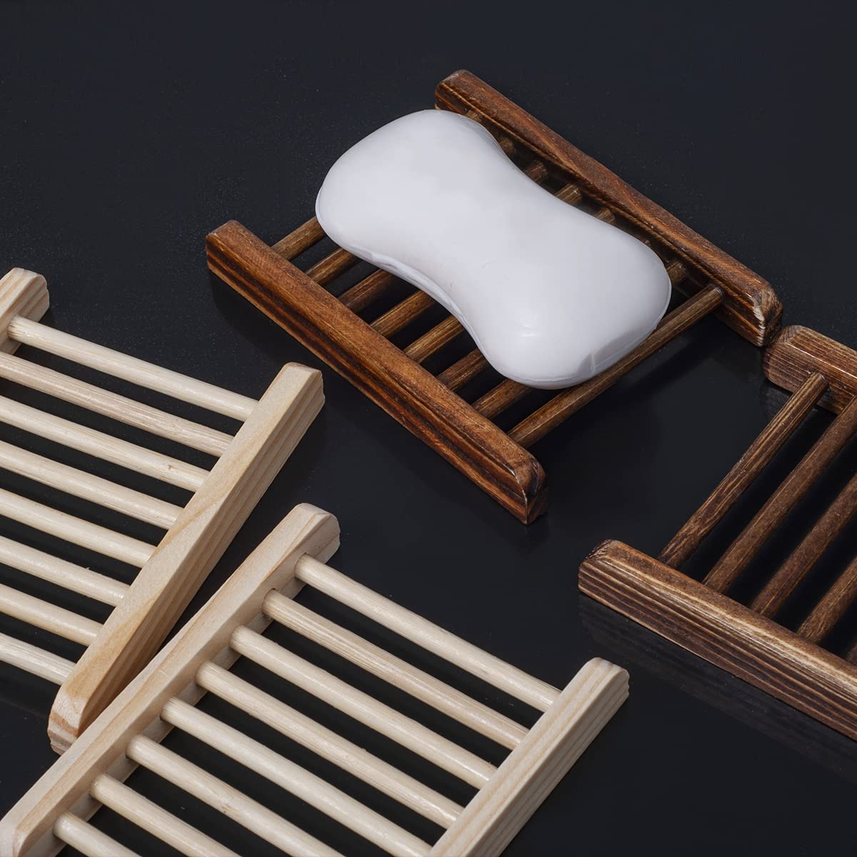 10-Piece Bamboo Wood Soap Holder Set - Handcrafted Wooden Soap Case for Bathroom, Bathtub & Shower - Natural Charcoal Finish - Perfect for Spa, Guest Bath & Luxury Home Decor