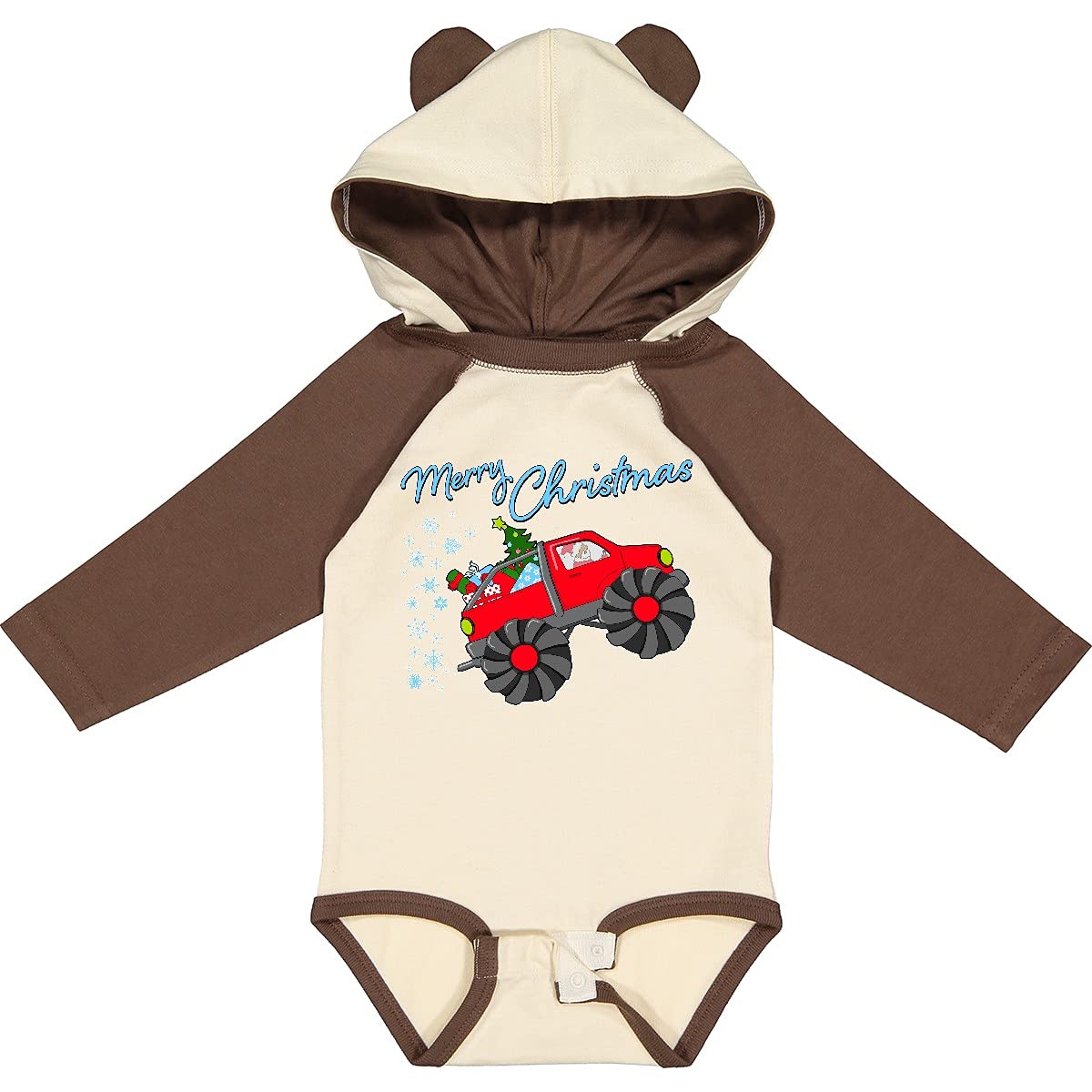 Santa Drives a Monster Truck Christmas Long Sleeve Baby Bodysuit - Fun Holiday Outfit for Infants & Toddlers - Perfect for Family Photos, Holiday Parties & Festive Celebrations