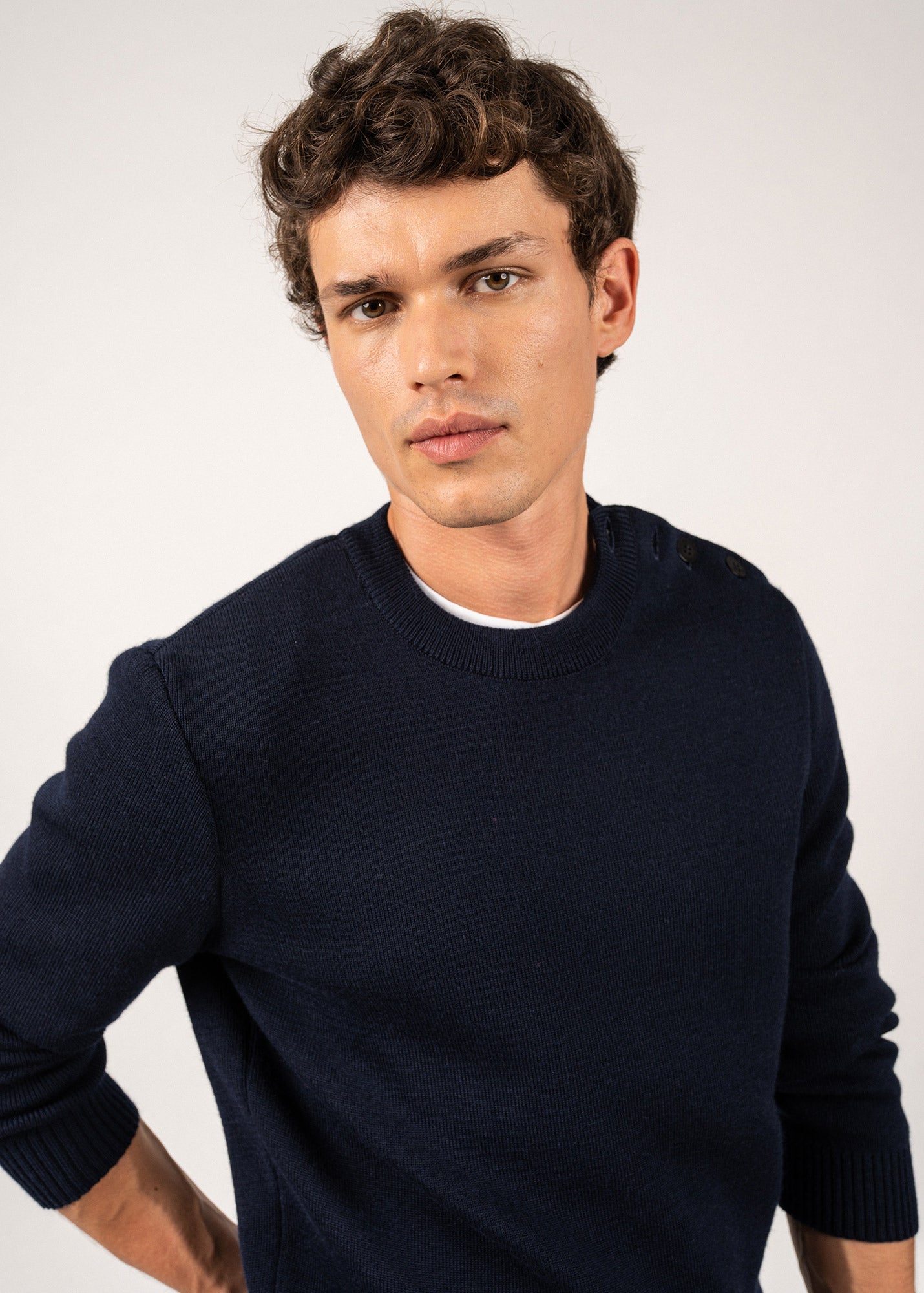 CANCALE Wool Fisherman Sweater with Button Shoulder | Loose Fit Crewneck Pullover | Warm & Cozy Knit Sweater for Men & Women | Perfect for Fall, Winter & Outdoor Activities (Dark Blue)