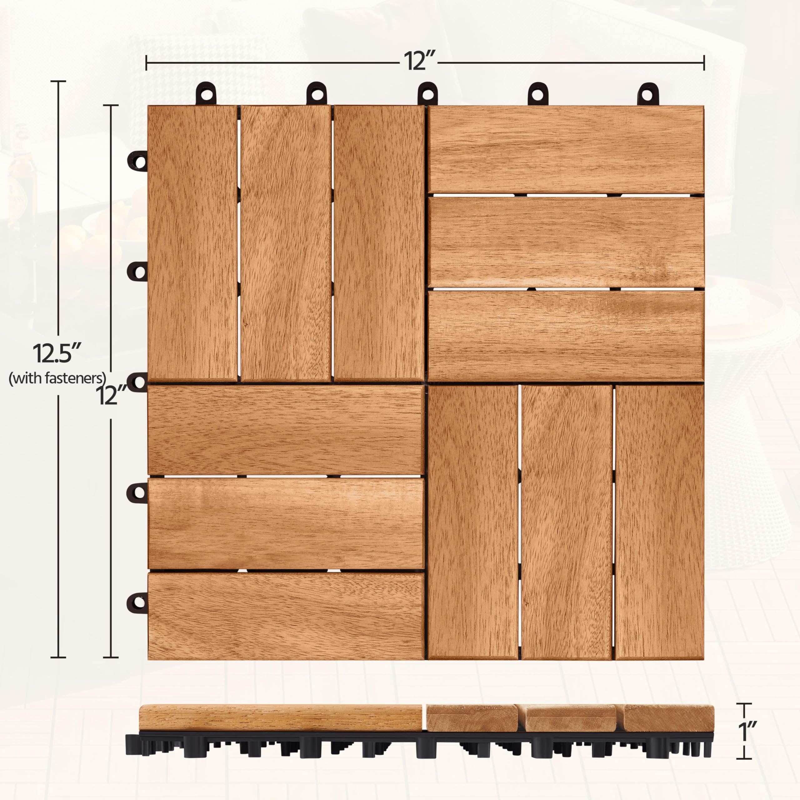 Yaheetech 108-Piece Acacia Hardwood Interlocking Deck Tiles - 12