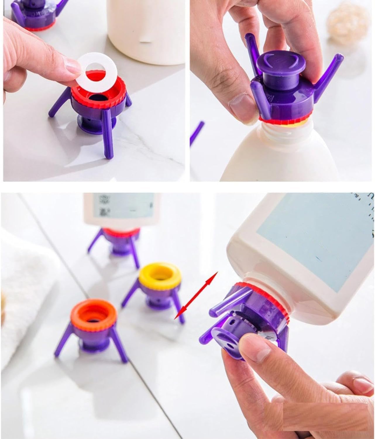 6-Piece Bottle Emptying Kit with Flip Cap - Multi-Function Inverted Bottle Holder for Kitchen, Bathroom, Shampoo, Perfume & Lotion - Perfect for Travel, Camping & Home Organization