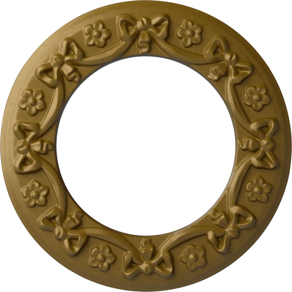 Ekena Millwork 12.25 Inch Gold Ribbon with Bow Ceiling Medallion - Hand Painted Decorative Plaster Crown Molding for Dining Room, Bedroom & Wedding Decor