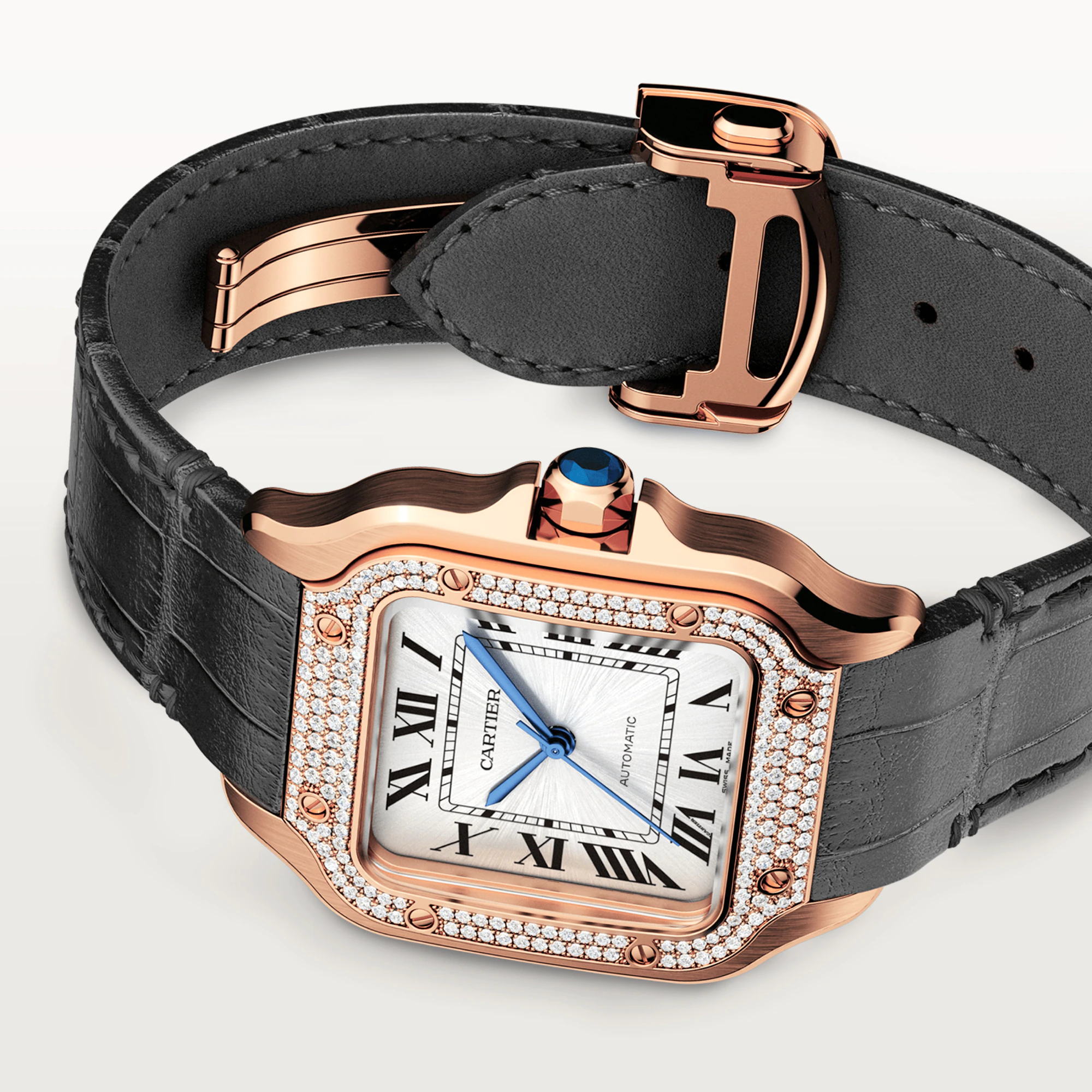 Cartier Santos Ladies Watch - 18K Rose Gold & Diamond Bezel - Luxury Women's Wristwatch for Gifts, Special Occasions & Everyday Elegance