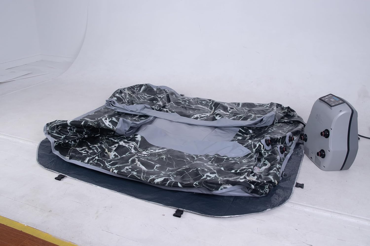 GARVEE 4-6 Person Square Inflatable Hot Tub - 82.7 Inch Outdoor Spa with 105 Bubble Jets & Wave Massage System - Marble Design for Backyard, Patio, or Deck Relaxation