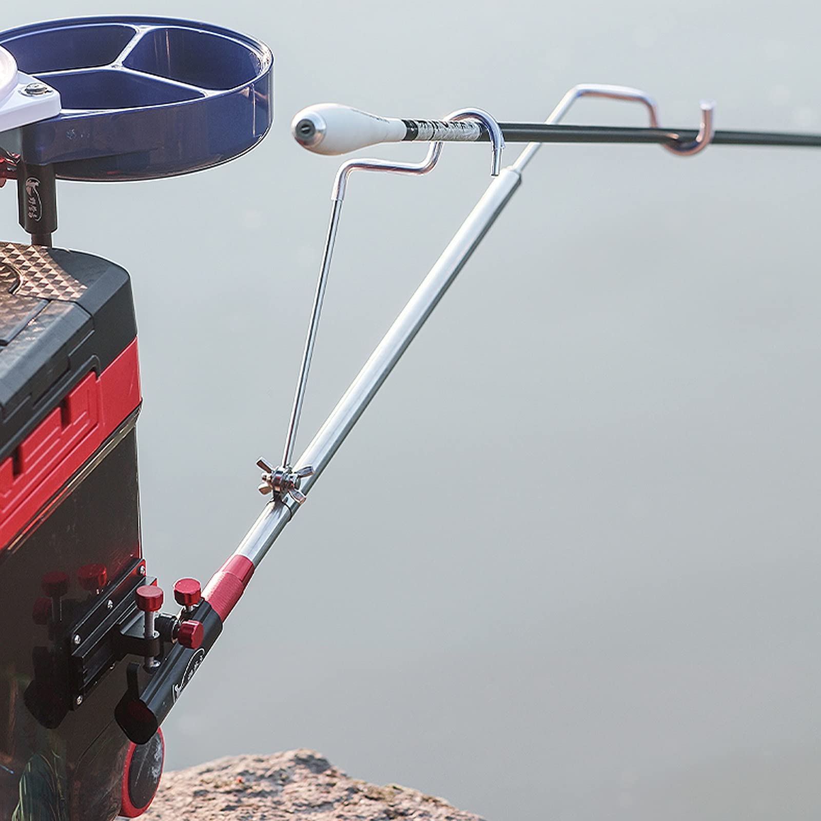 Stainless Steel Fishing Rod Holder Stand - Adjustable Fishing Turret Bracket with Rear Hanging Hook for Saltwater & Freshwater Fishing - Perfect for Boat, Dock, Shore & Kayak Fishing Accessories